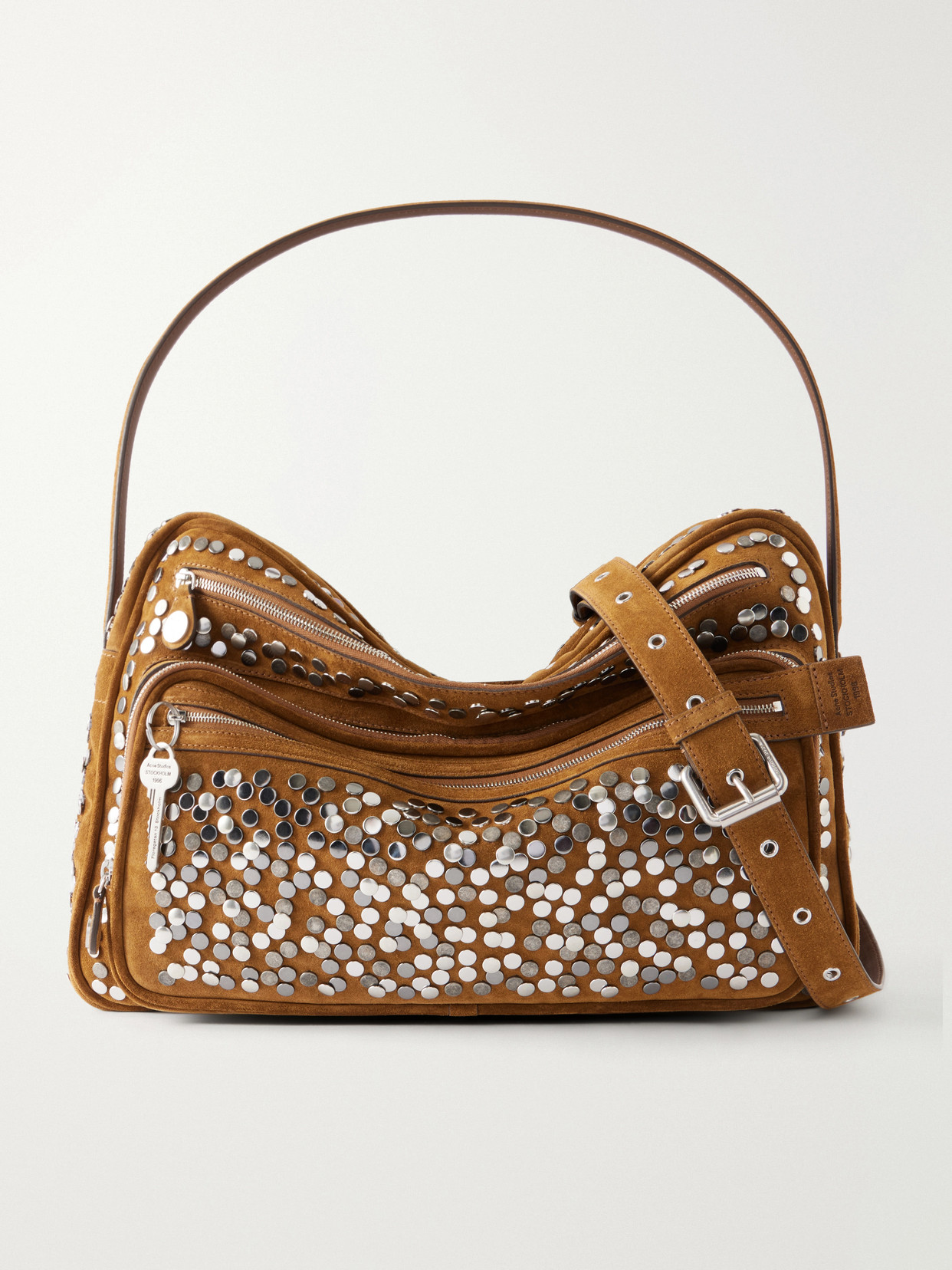 Acne Studios Camero Camera Embellished Suede Shoulder Bag In Brown