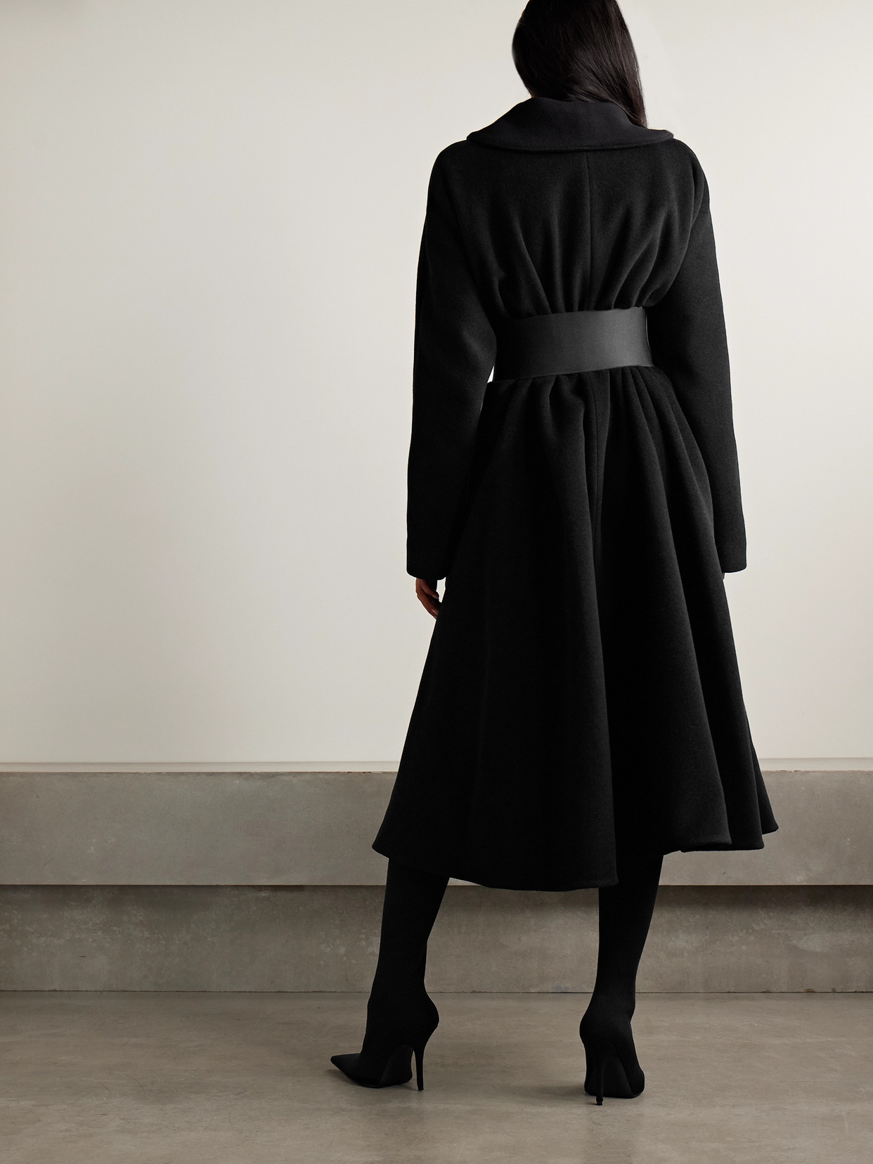Balenciaga Belted Brushed Wool-blend Coat In Black