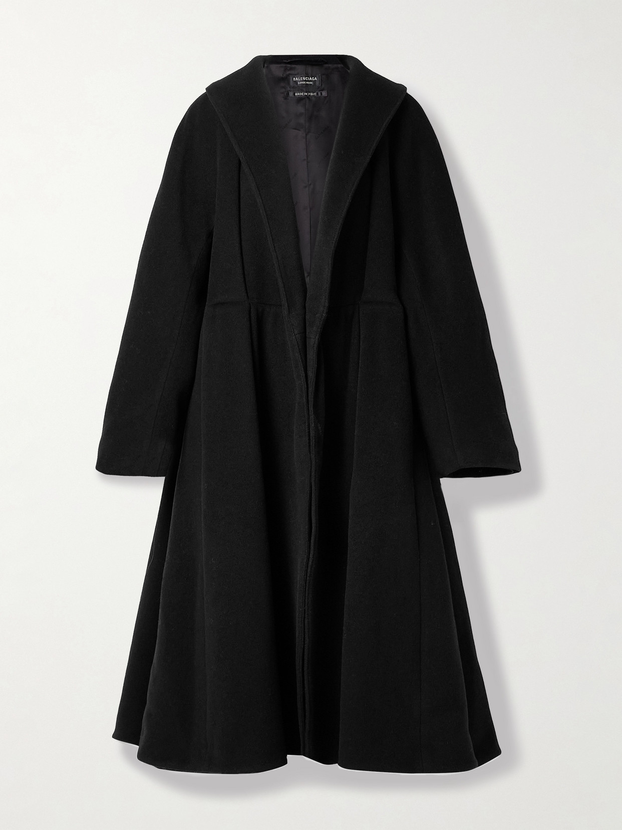 Balenciaga Belted Brushed Wool-blend Coat In Black