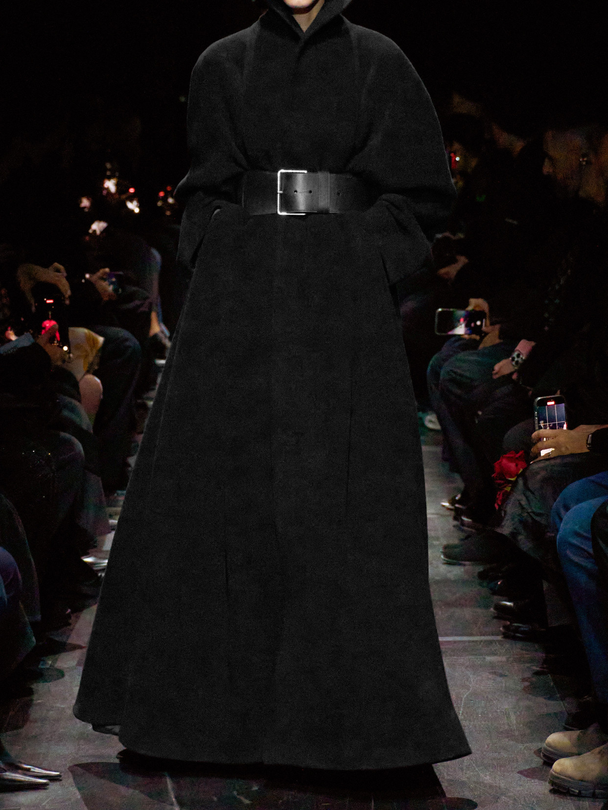Balenciaga Belted Brushed Wool-blend Coat In Black