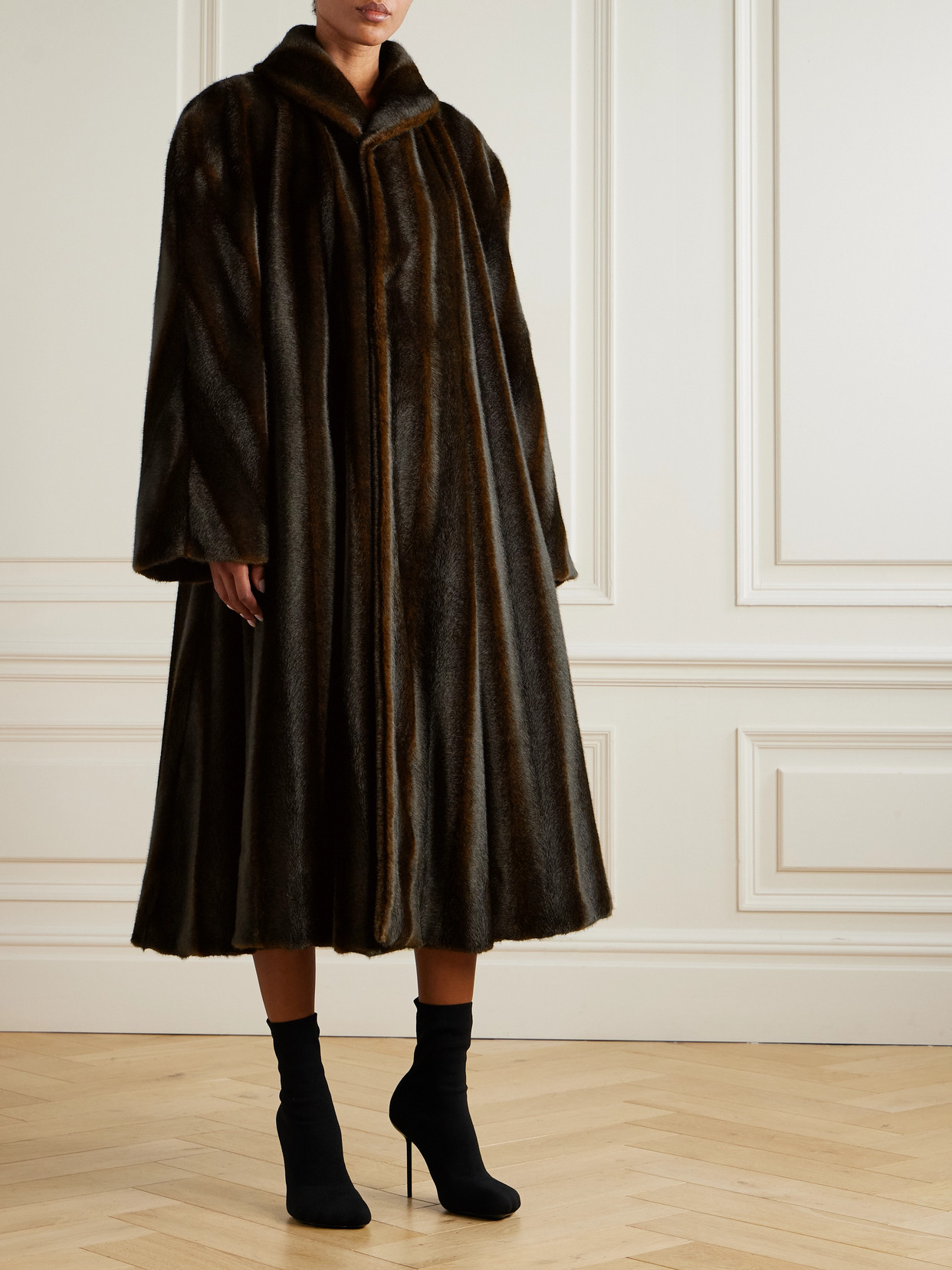 Balenciaga Belted Plush Coat In Brown