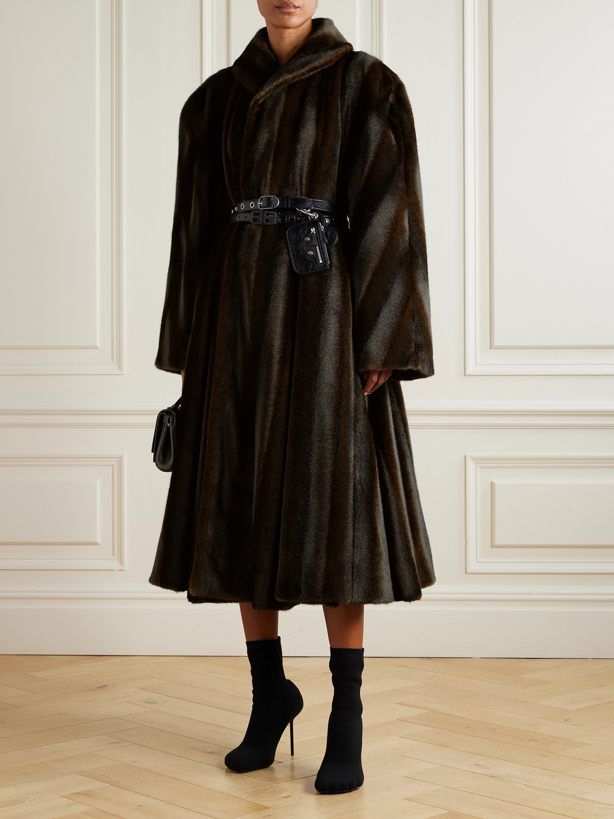 Balenciaga Belted Plush Coat In Brown