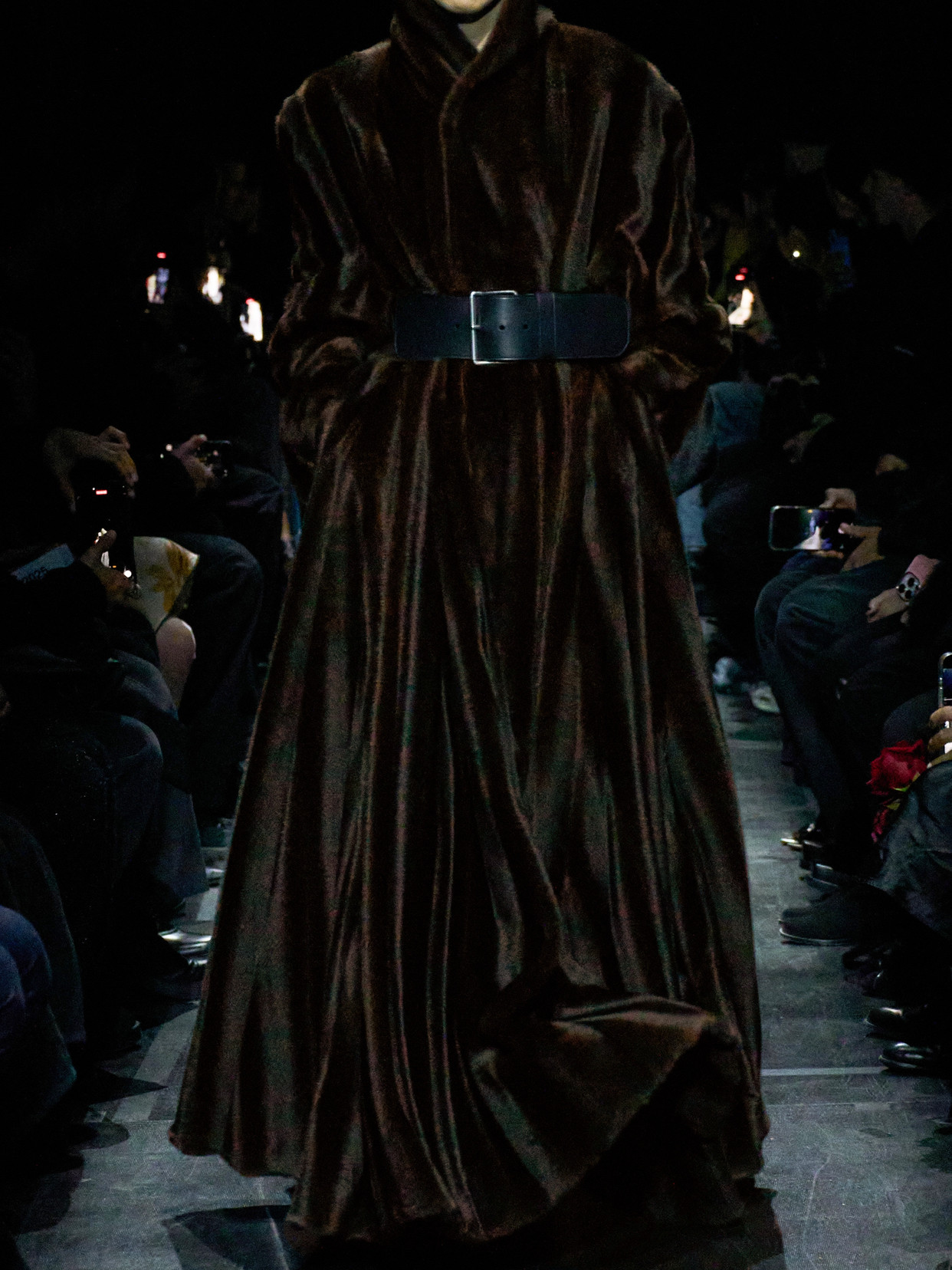 Balenciaga Belted Plush Coat In Brown