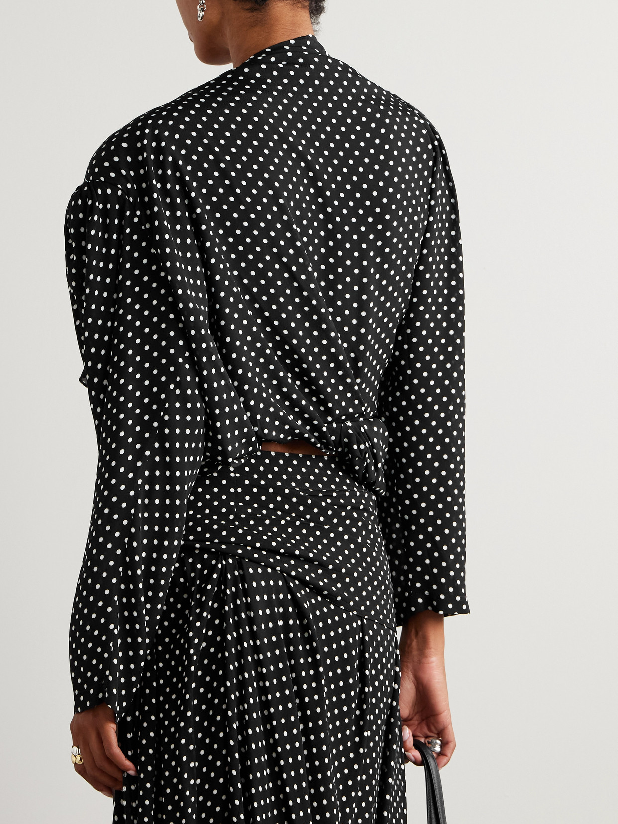 Balenciaga Ruffled Gathered Polka-dot Crepe De Chine Blouse In Black