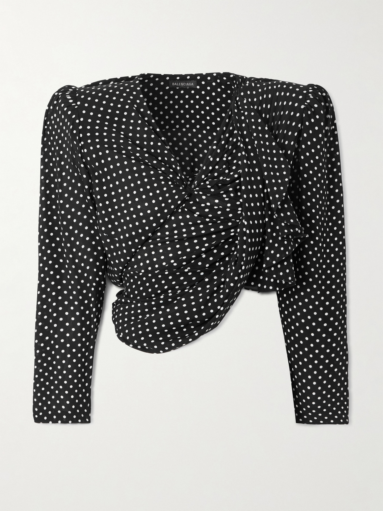 Balenciaga Ruffled Gathered Polka-dot Crepe De Chine Blouse In Black