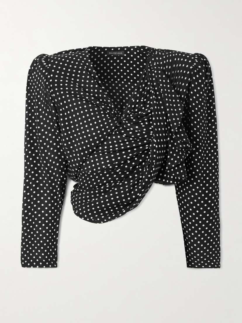 Balenciaga — Ruffled gathered polka-dot crepe de chine blouse