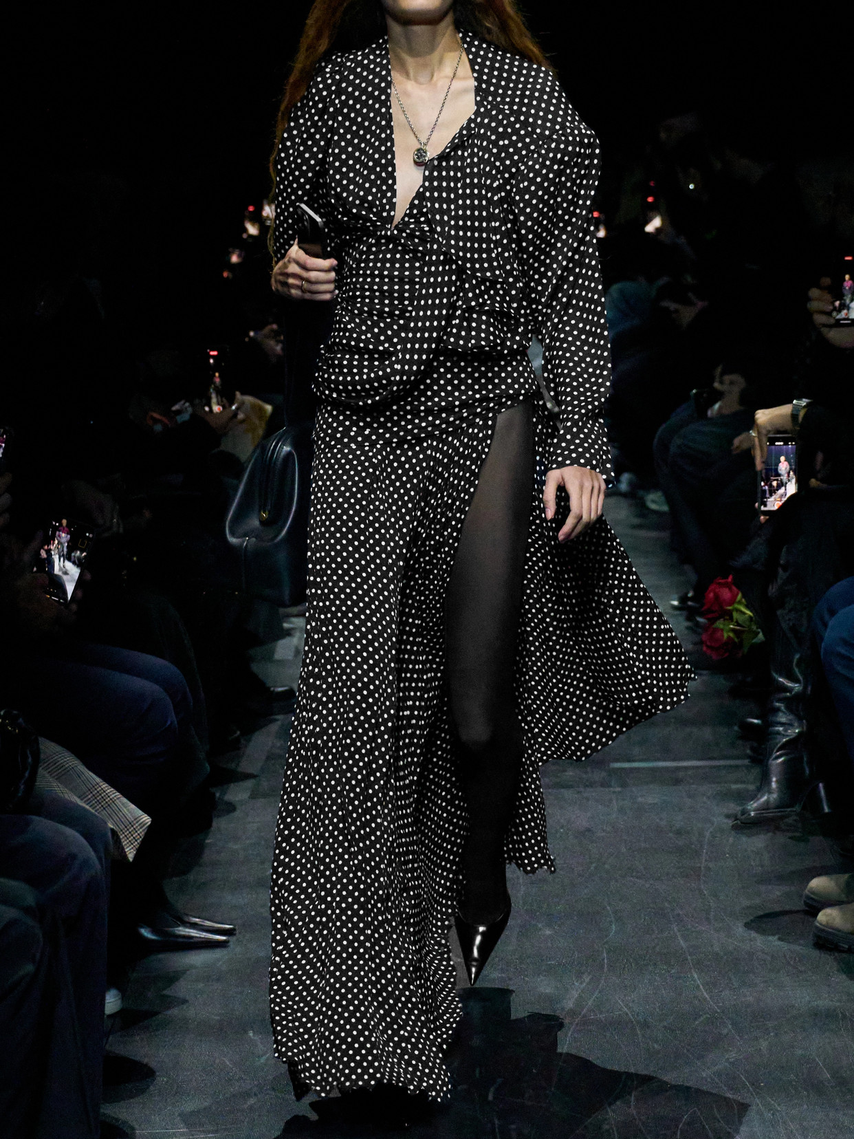 Balenciaga Ruffled Gathered Polka-dot Crepe De Chine Blouse In Black