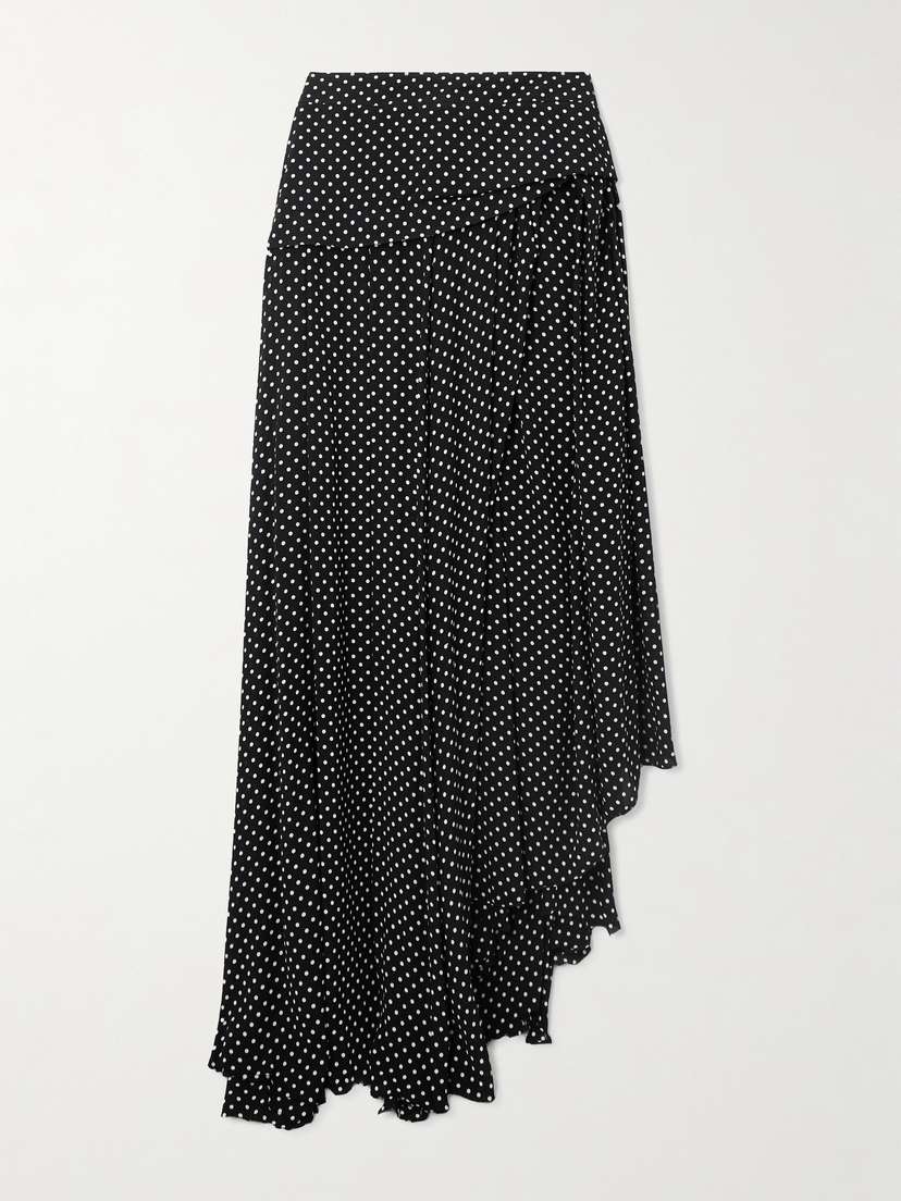 Balenciaga Asymmetric Polka-dot Crepe Maxi Skirt