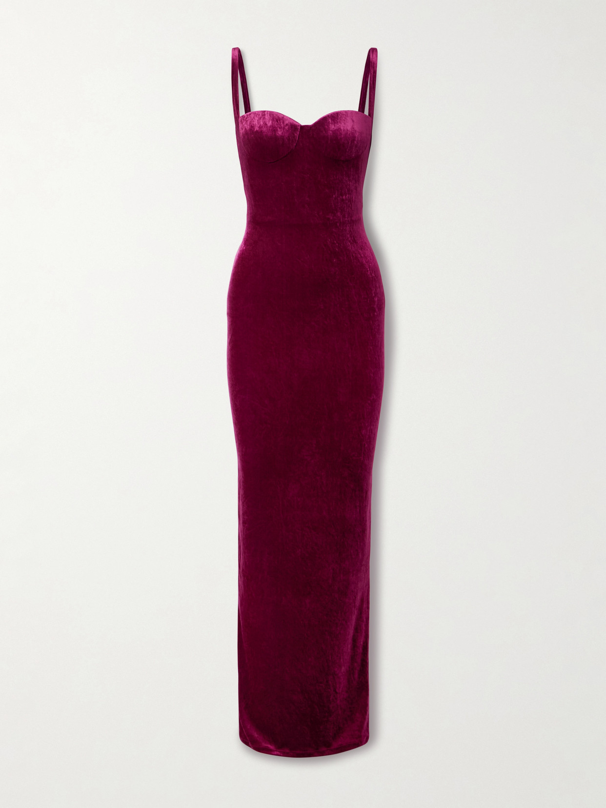 Balenciaga Velvet Backless Column Gown In Burgundy