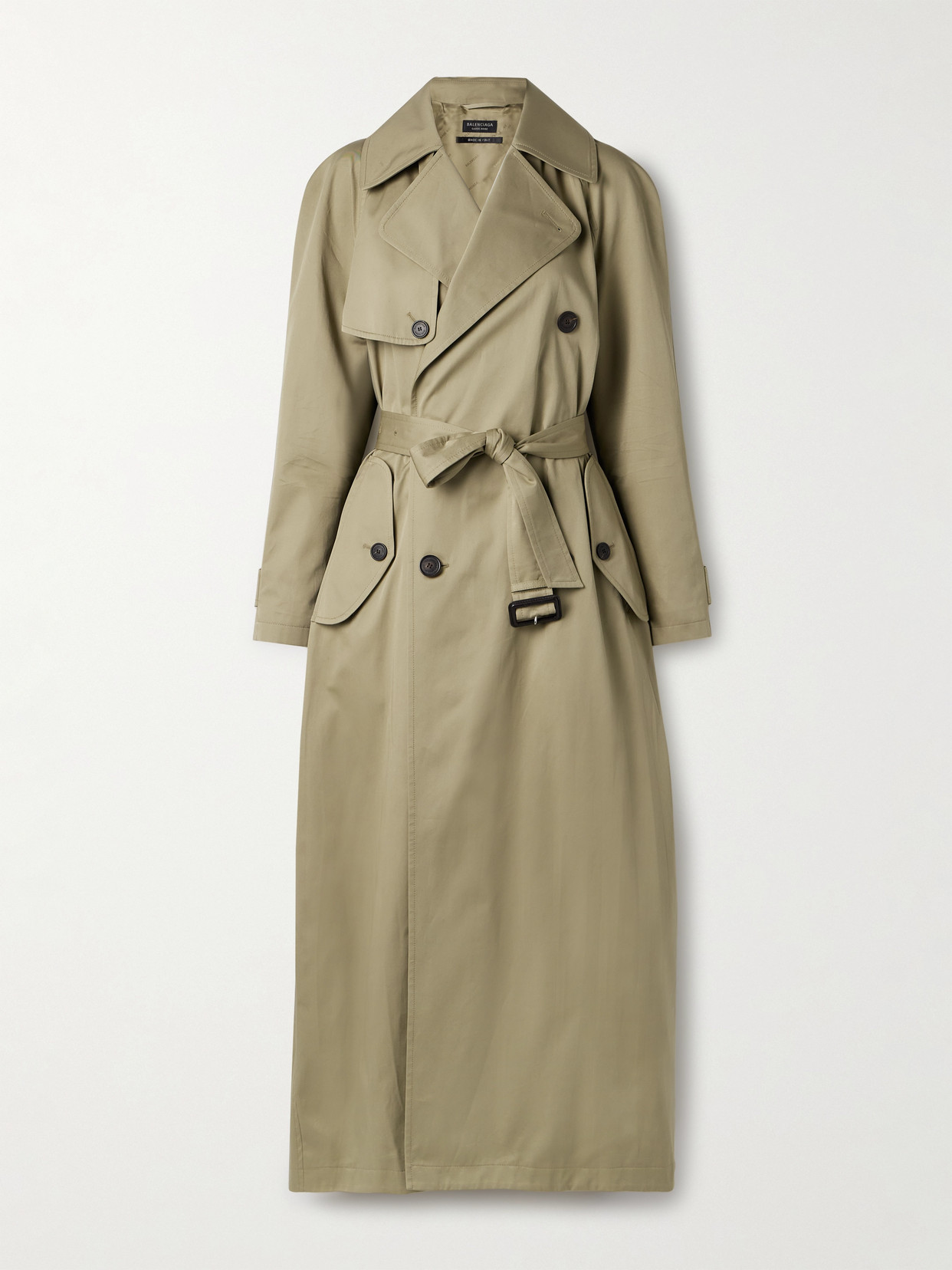 Balenciaga Cocoon Double-breasted Cotton-twill Trench Coat In Green