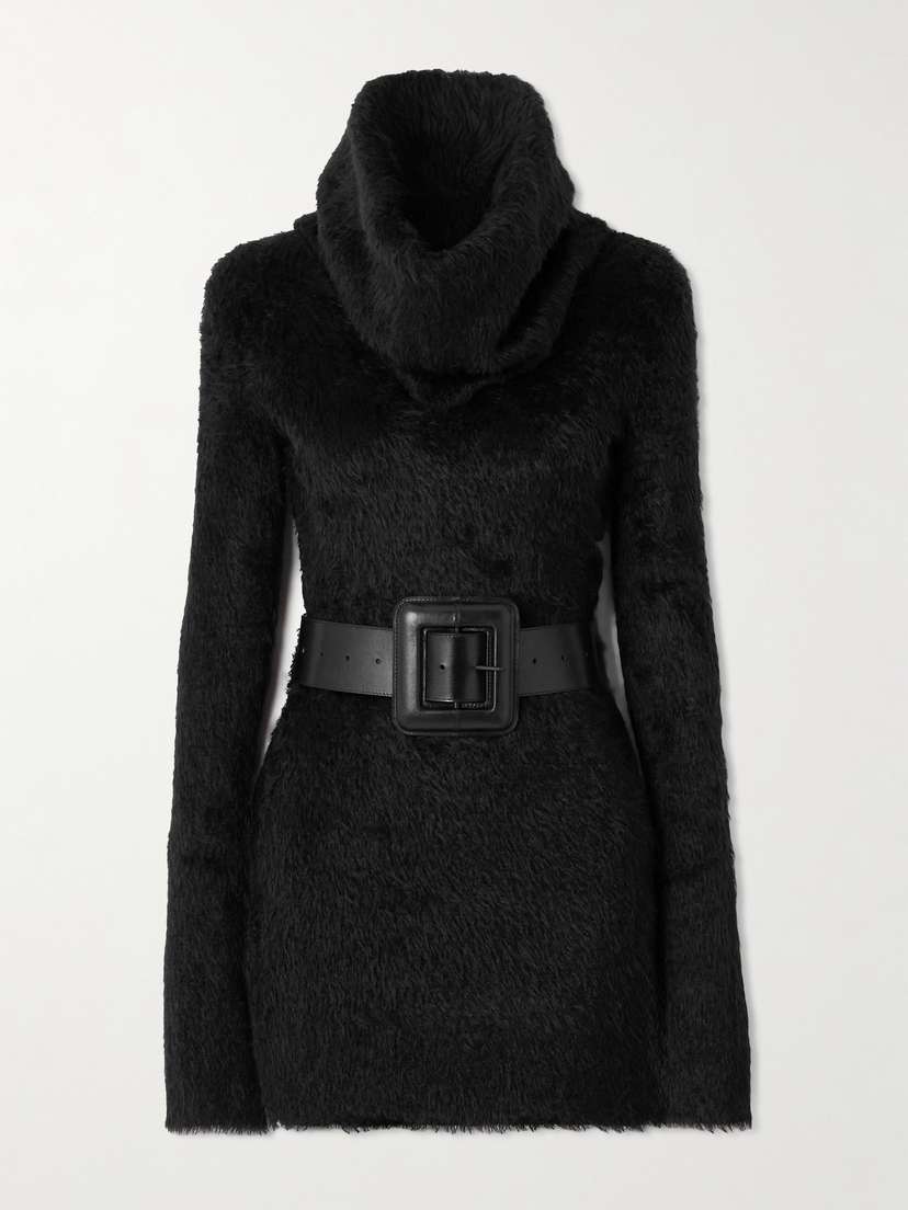 Balenciaga — Belted brushed-knit turtleneck mini dress