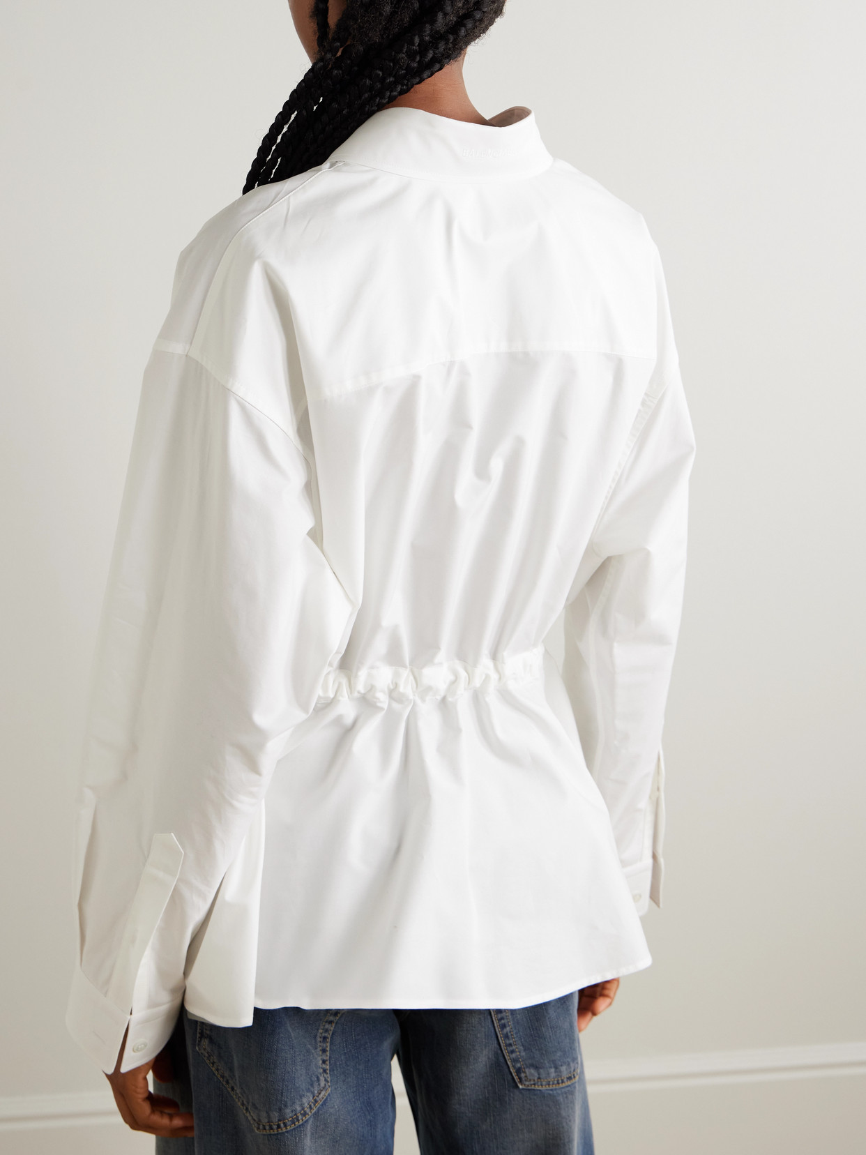 Hourglass Gathered Cotton-Poplin Shirt