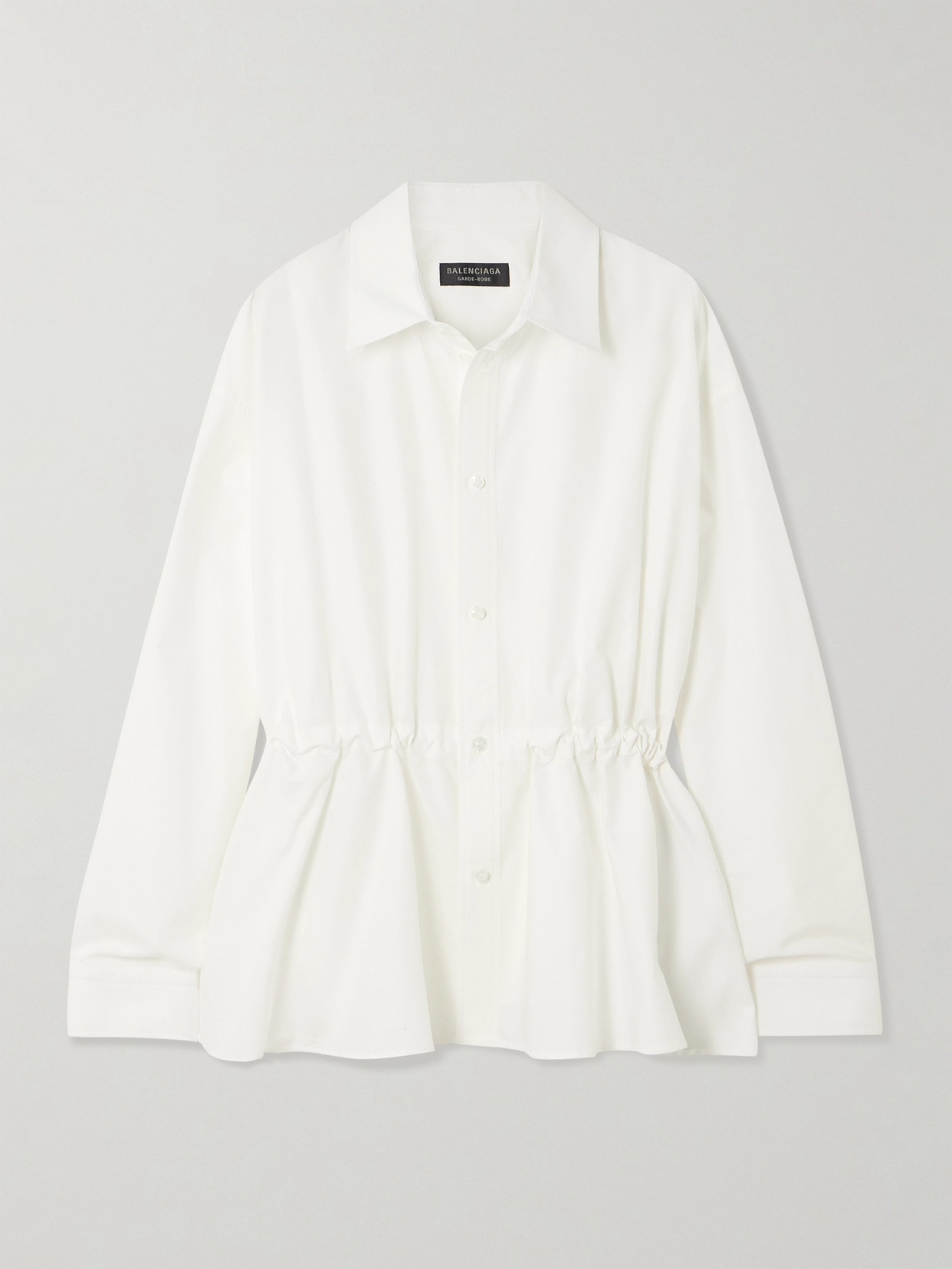 Hourglass Gathered Cotton-Poplin Shirt