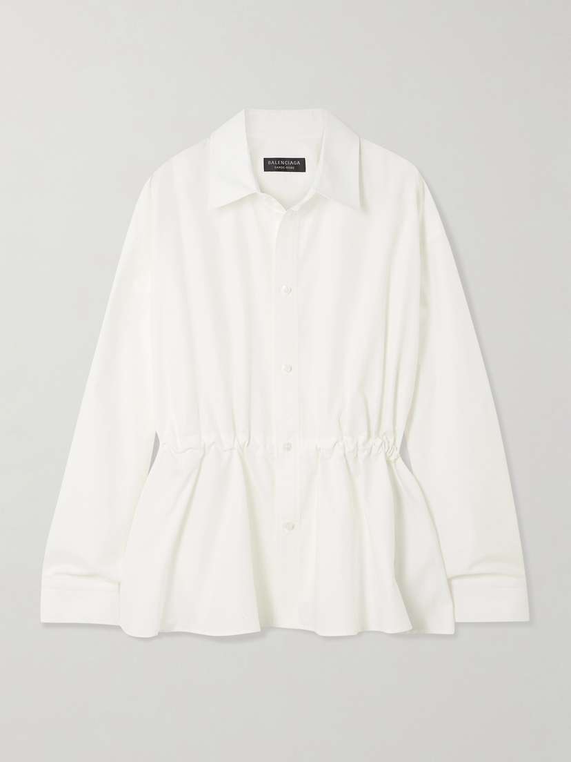 Balenciaga Hourglass Gathered Cotton-poplin Shirt