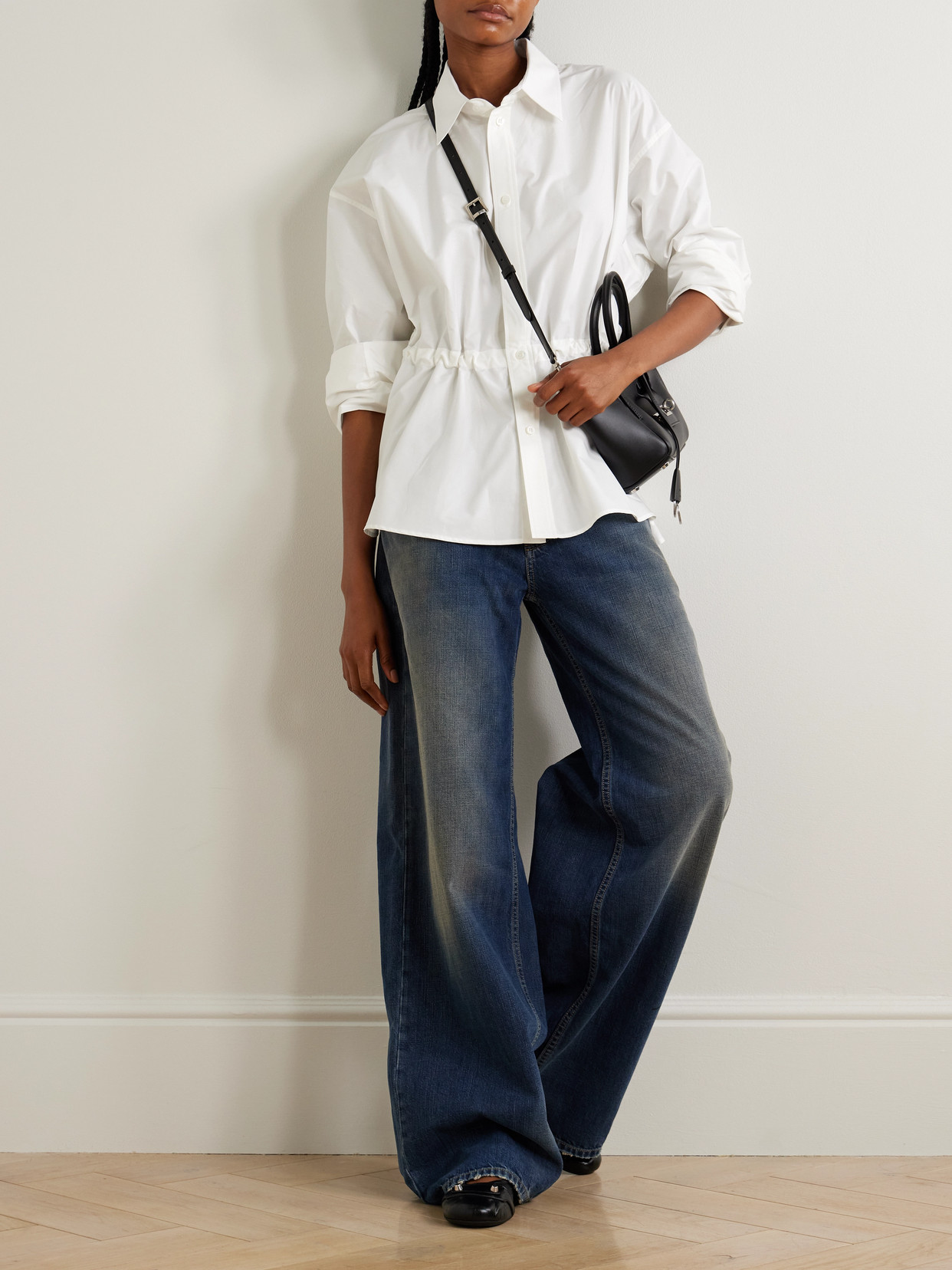 Hourglass Gathered Cotton-Poplin Shirt