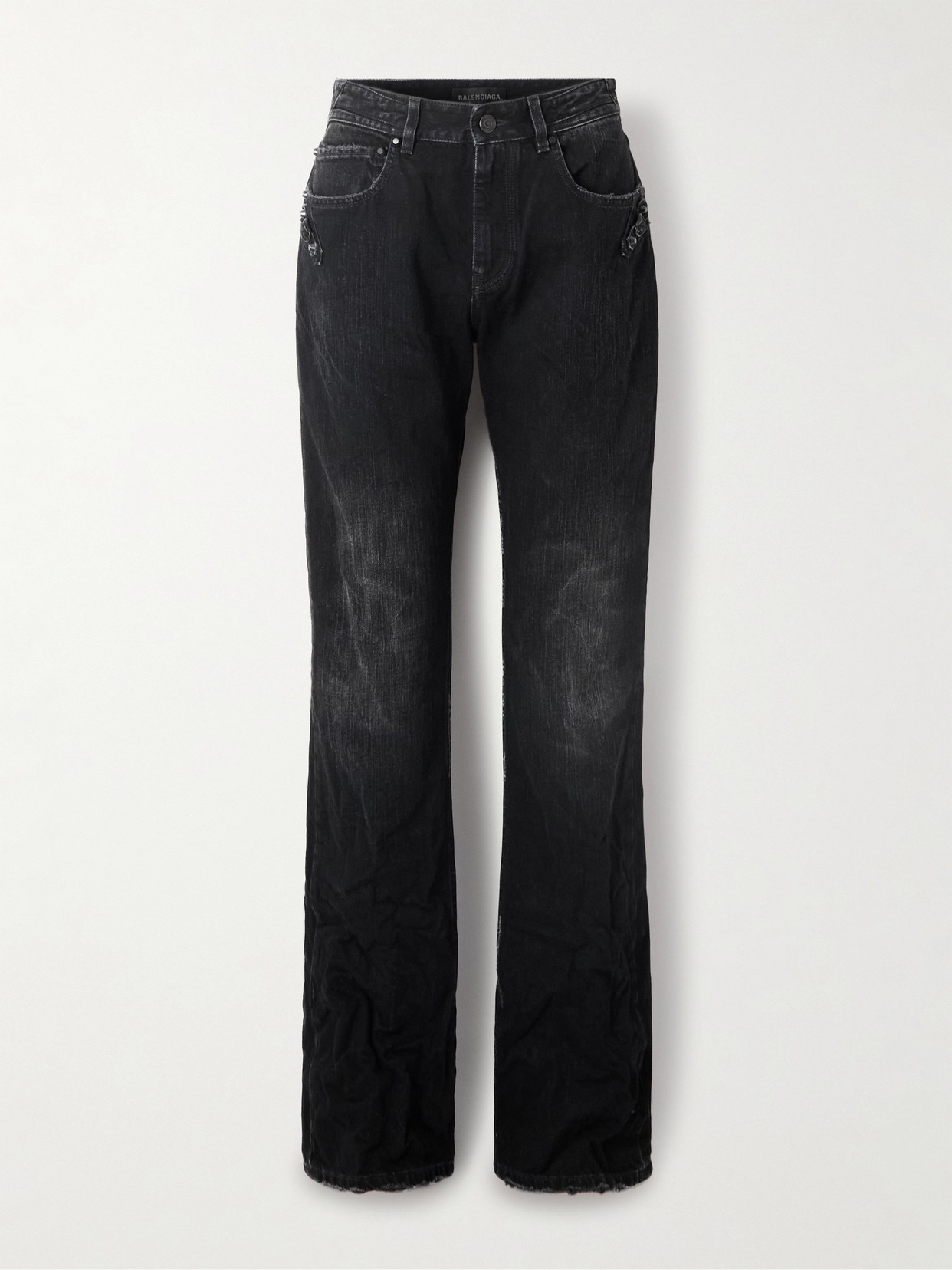 Balenciaga City Studded Low-rise Straight-leg Jeans In Black