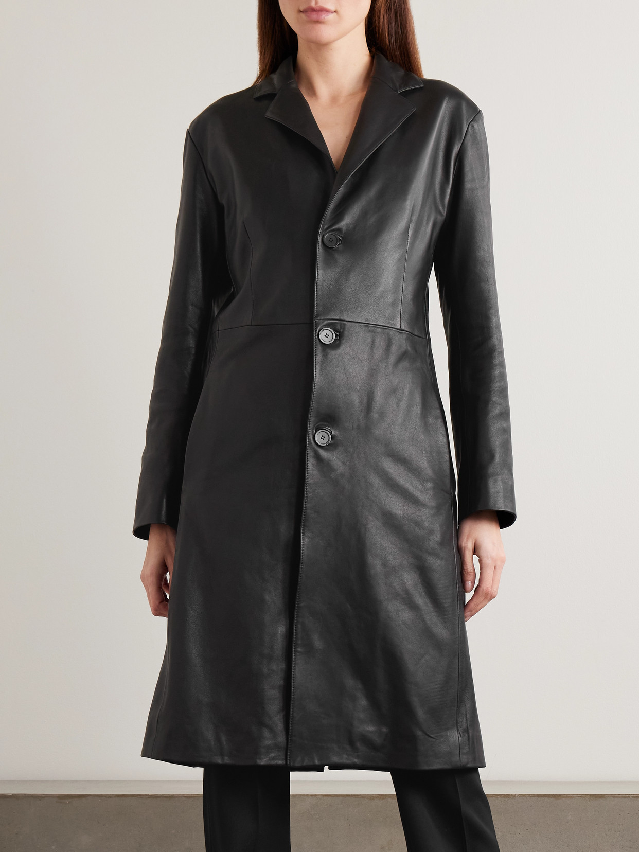 Balenciaga Paneled Leather Coat In Black