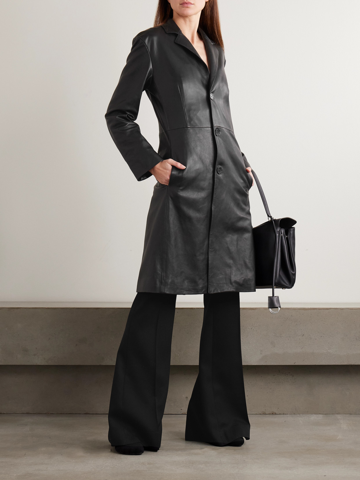 Balenciaga Paneled Leather Coat In Black