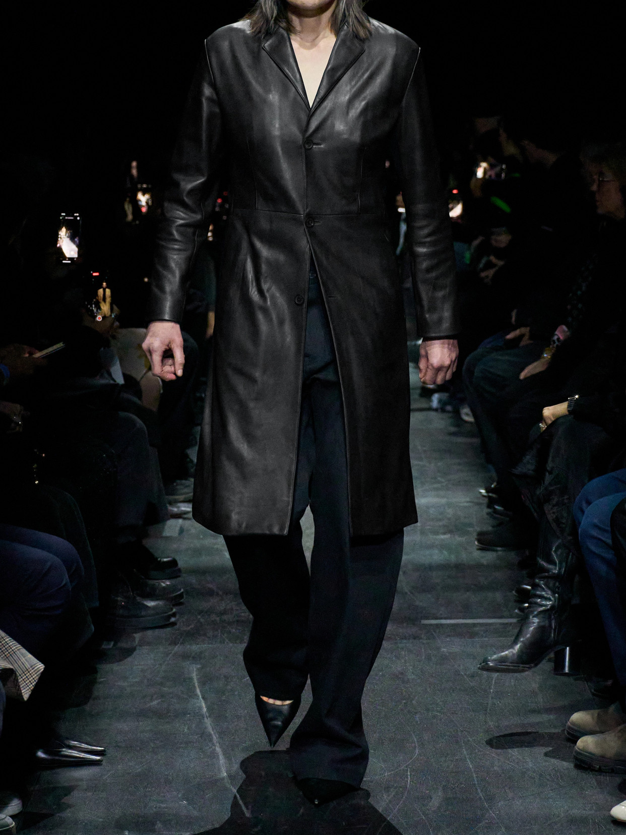 Balenciaga Paneled Leather Coat In Black