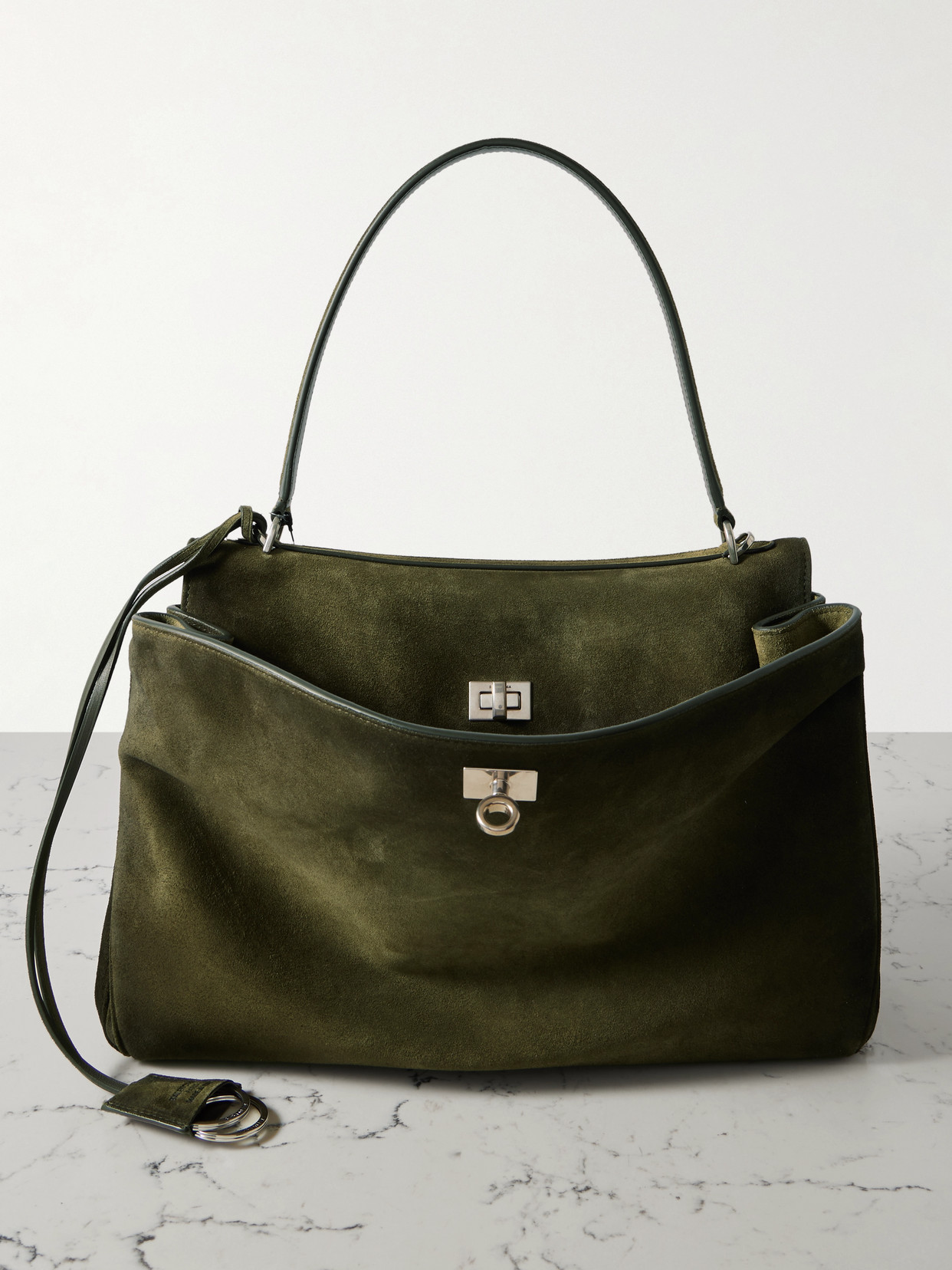 Balenciaga Rodeo Medium Suede Shoulder Bag In Green