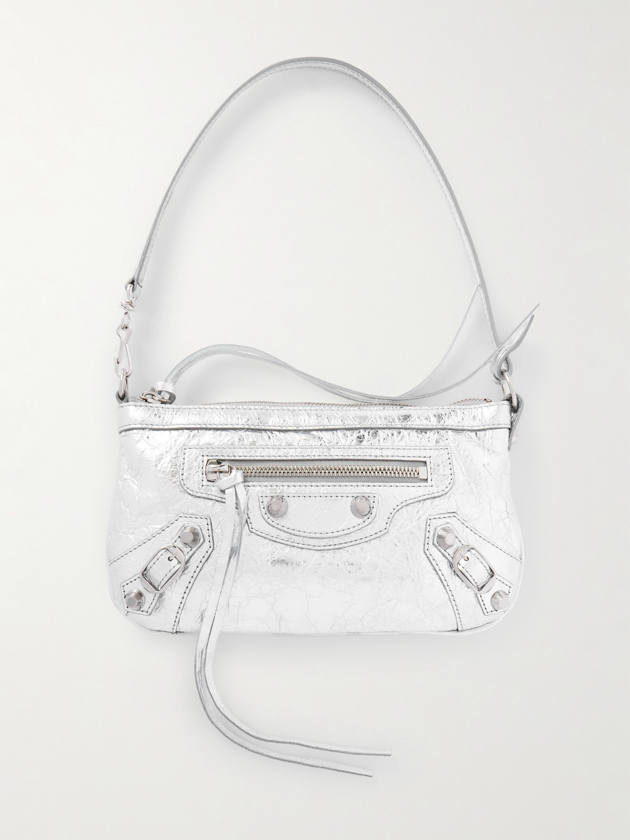 Balenciaga Le City Mini Metallic Crinkled-leather Shoulder Bag In Silver