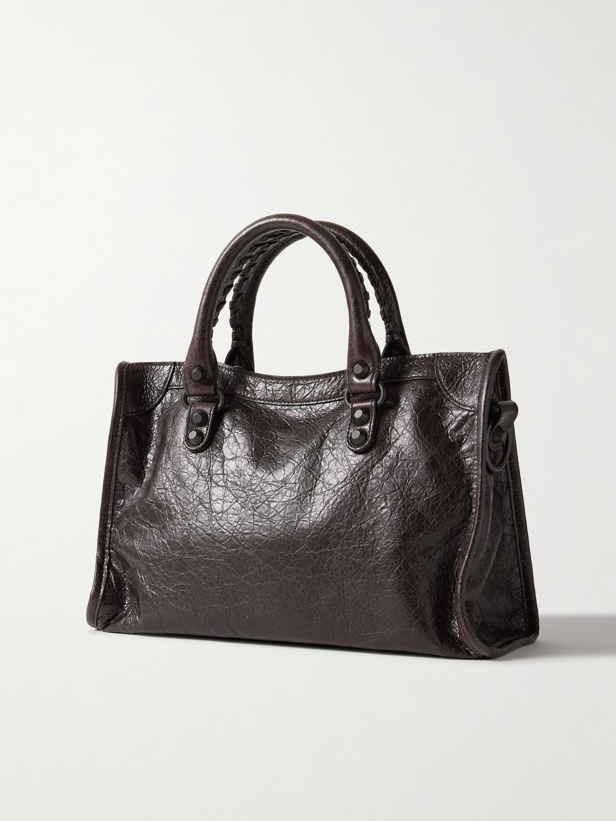 Balenciaga Le City Small Embellished Textured-leather Tote In Brown