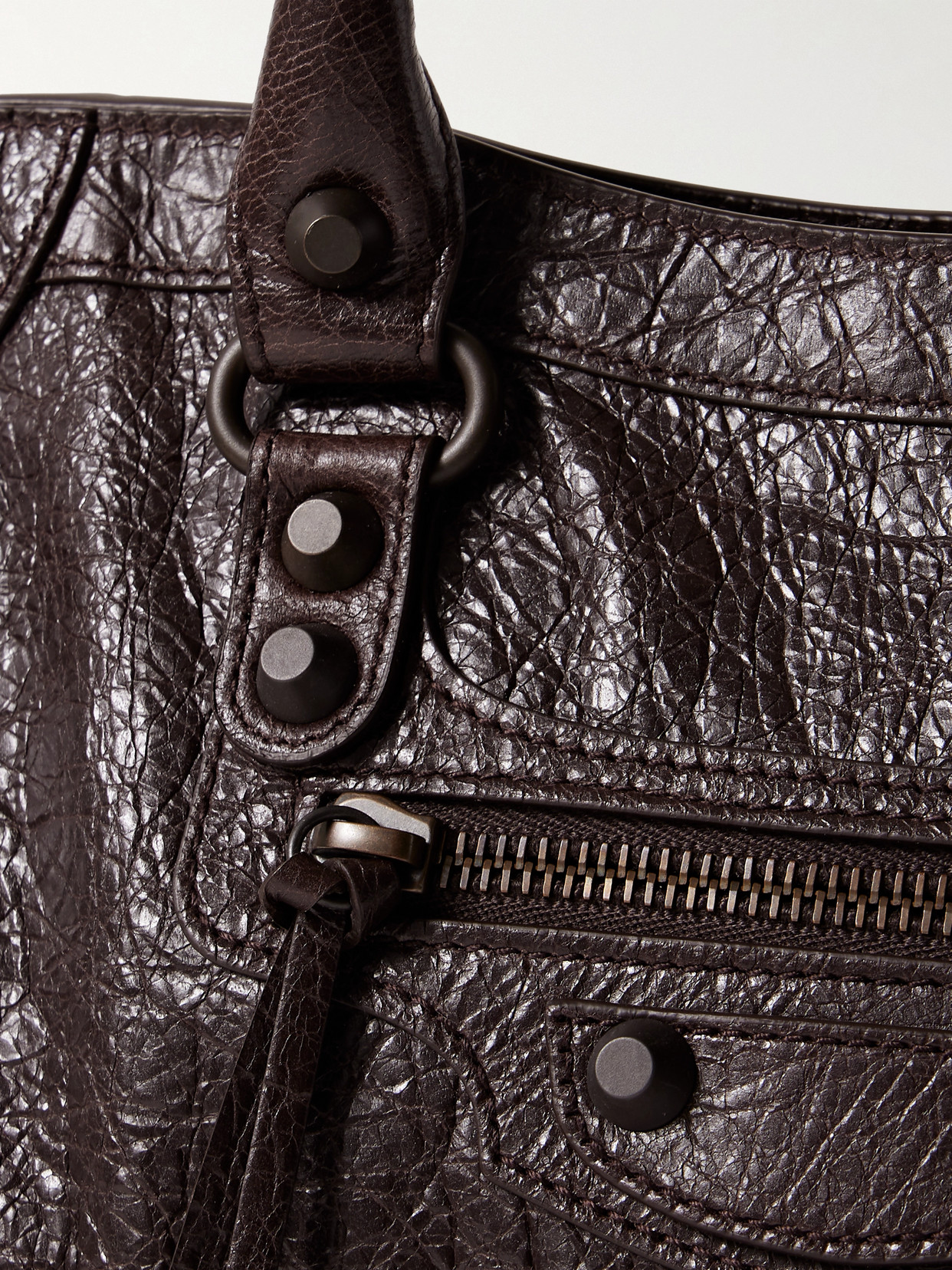 Balenciaga Le City Small Embellished Textured-leather Tote In Brown