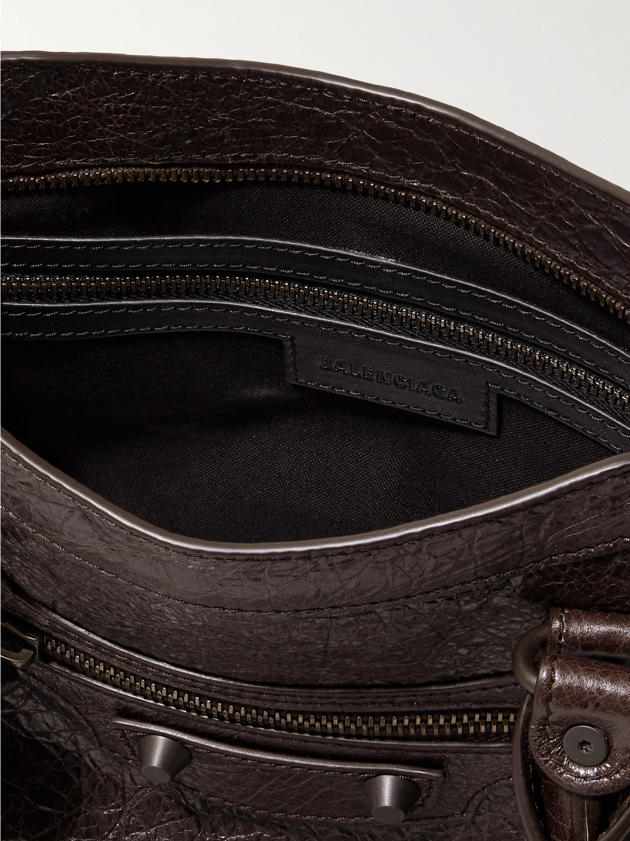 Balenciaga Le City Small Embellished Textured-leather Tote In Brown