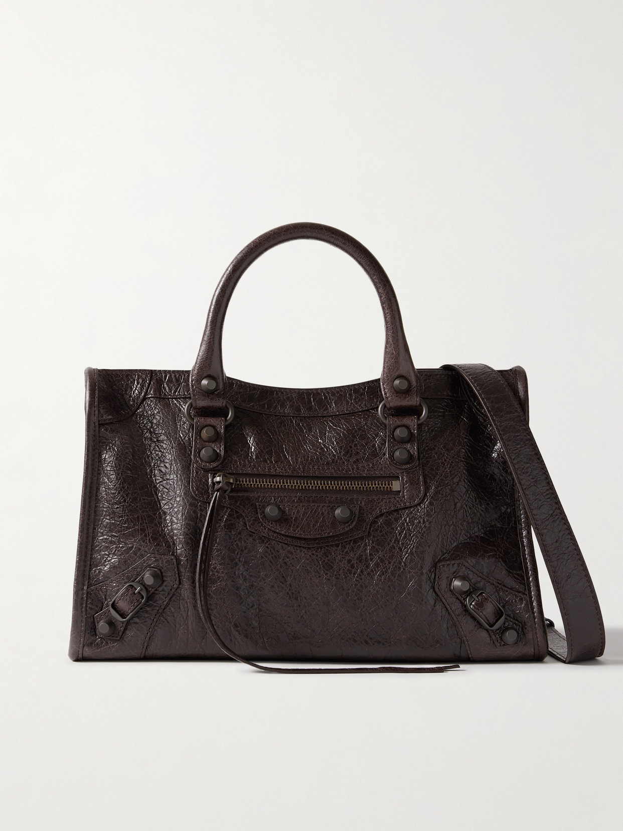 Balenciaga Le City Small Embellished Textured-leather Tote In Brown