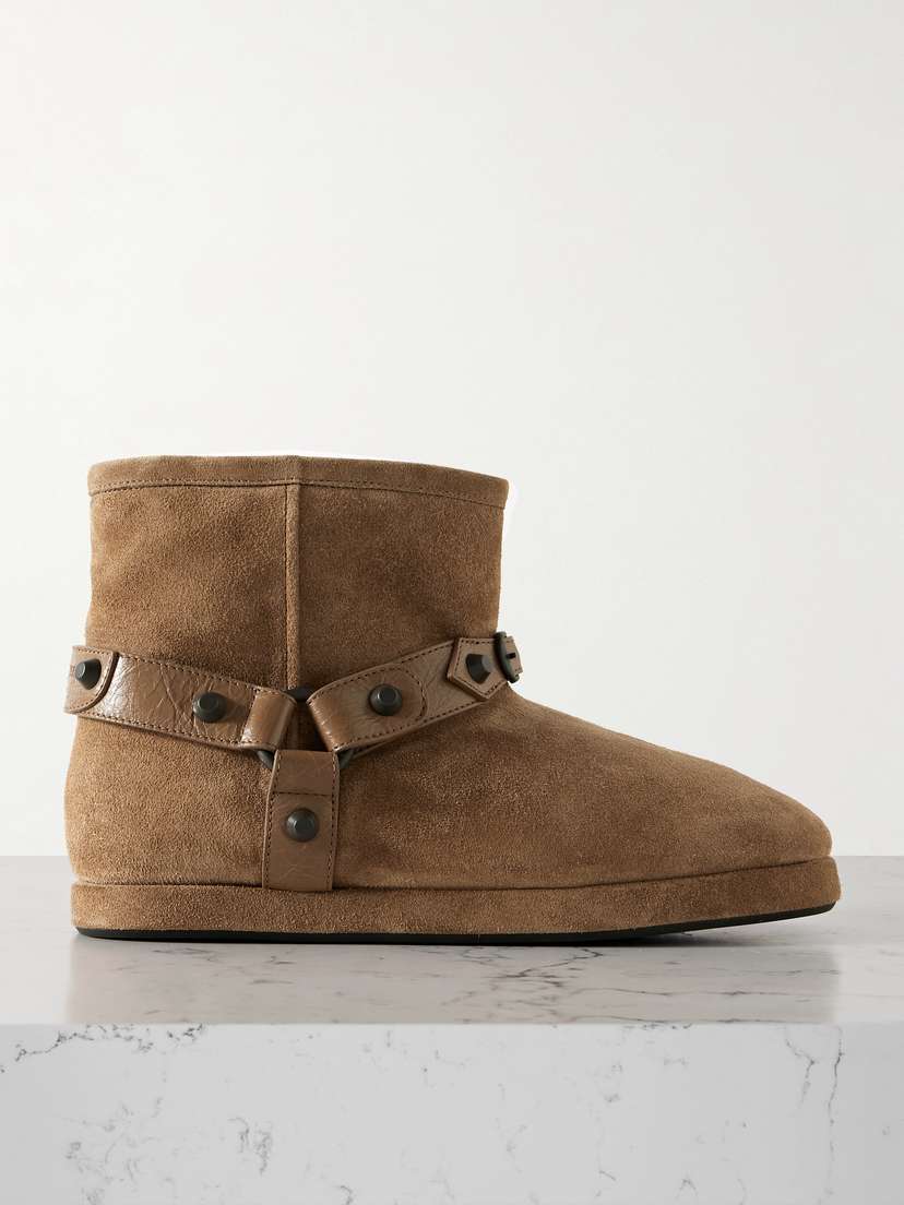 Balenciaga Alaska Studded Leather-trimmed Fleece-lined Suede Ankle Boots