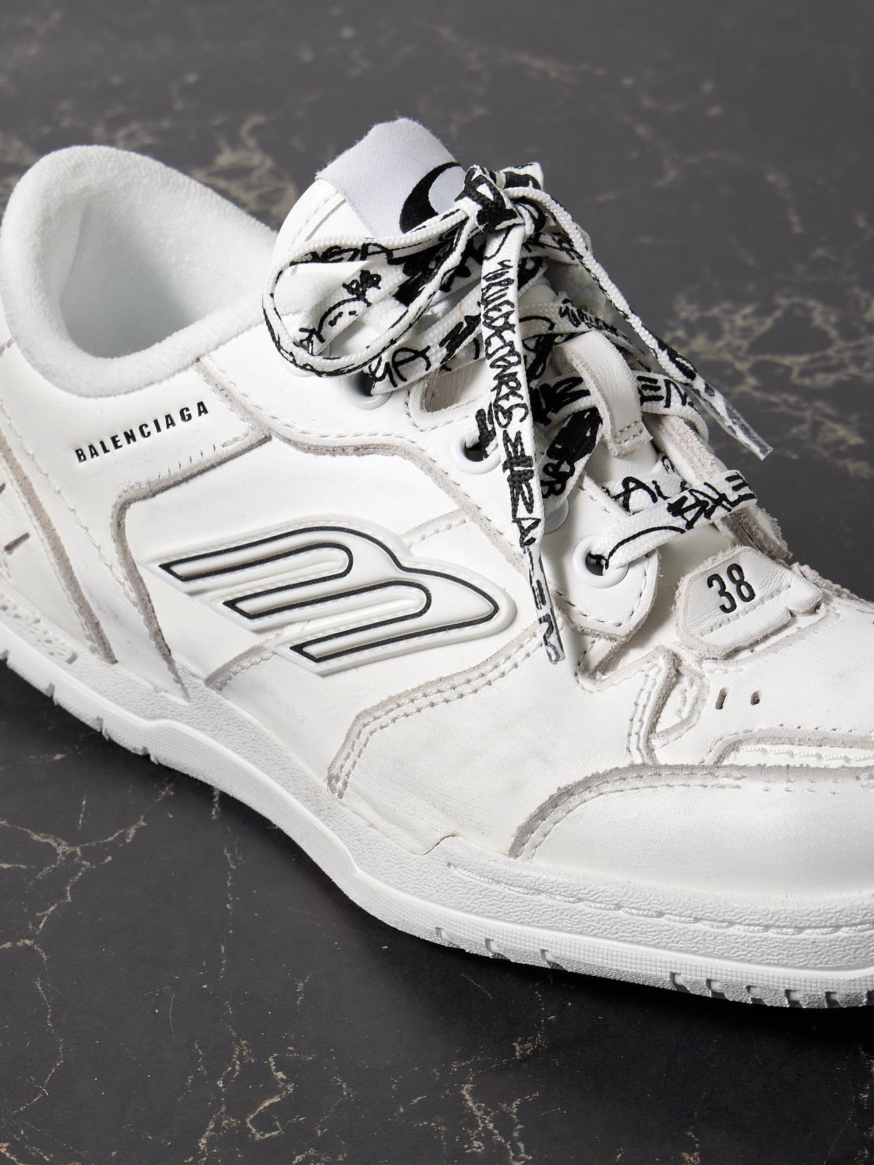 Balenciaga Hamptons 3b Sports Icon Leather Sneakers In White