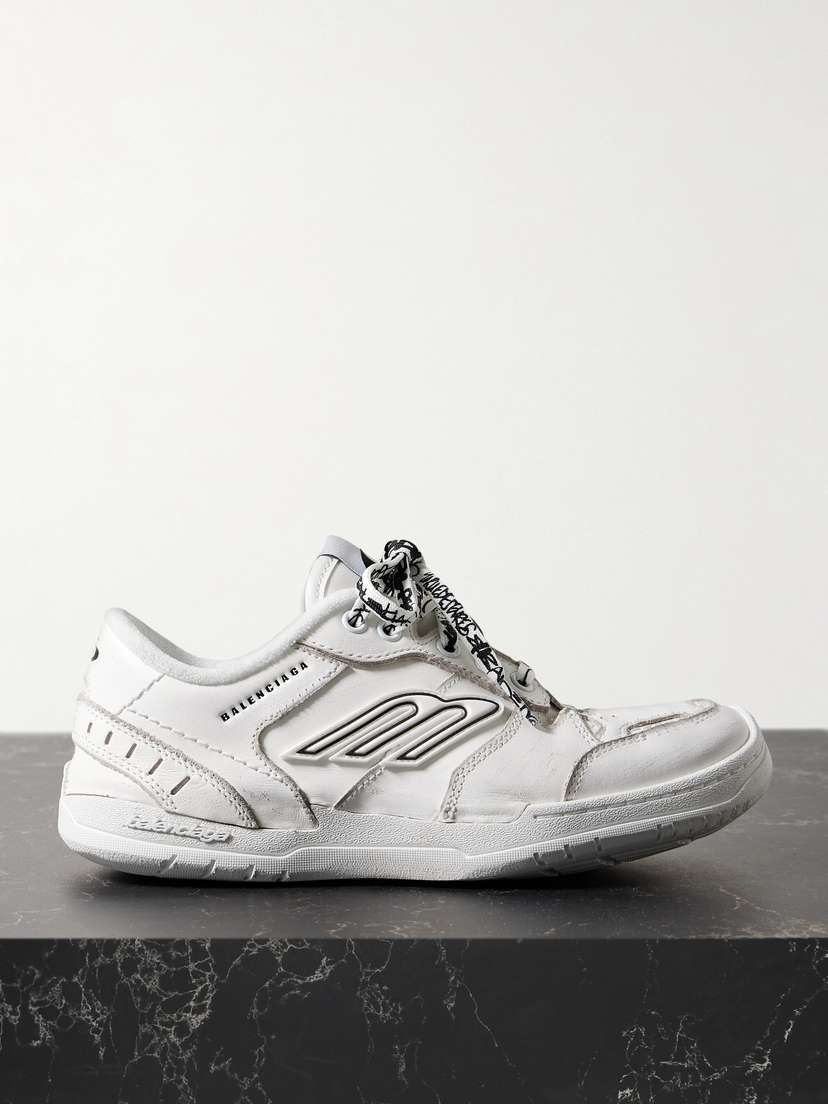 Balenciaga Hamptons Distressed Leather Sneakers