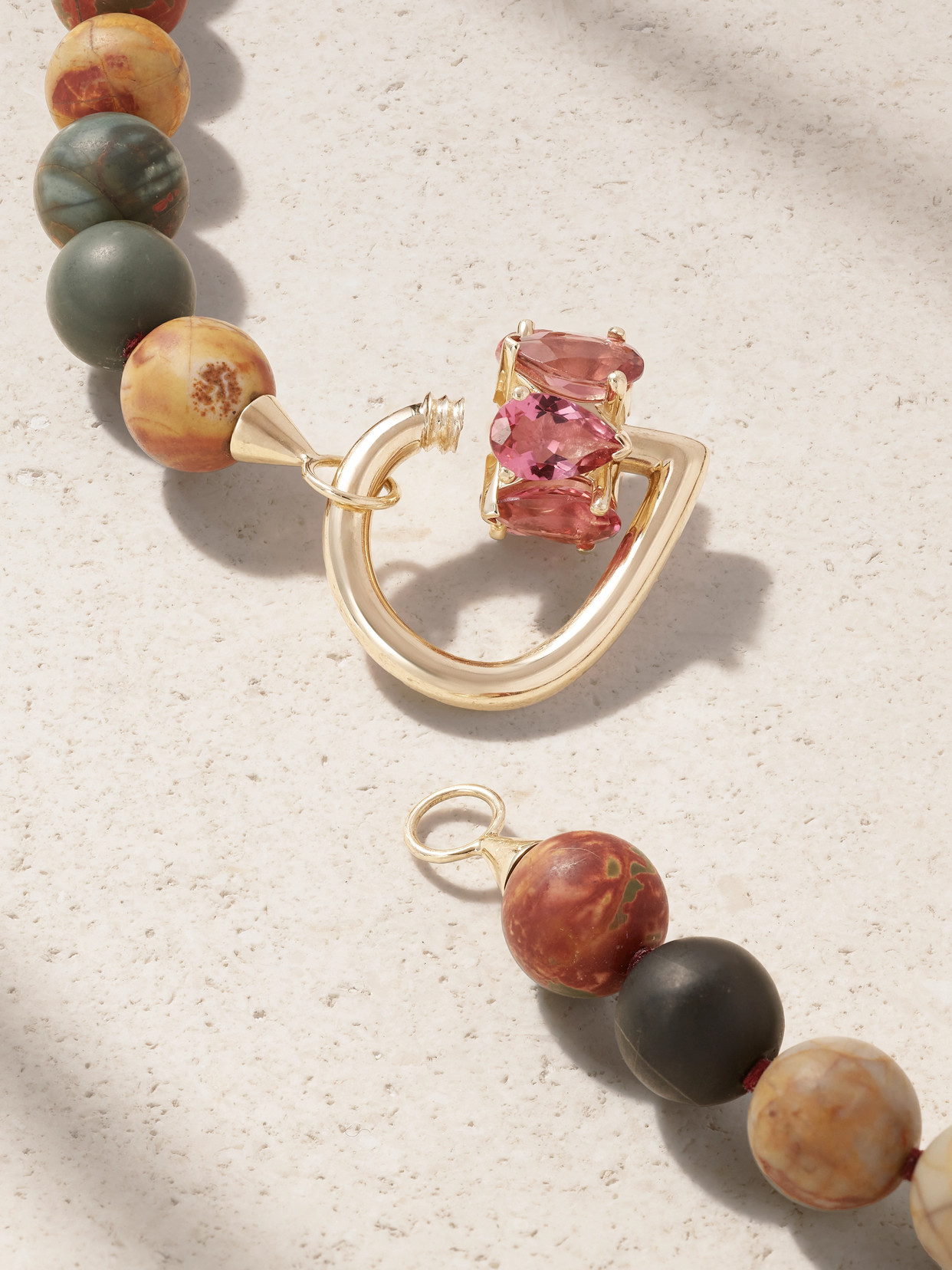 Marla Aaron Stoned Chubby Droplock 14-karat Gold, Jasper And Tourmaline Necklace In Gold