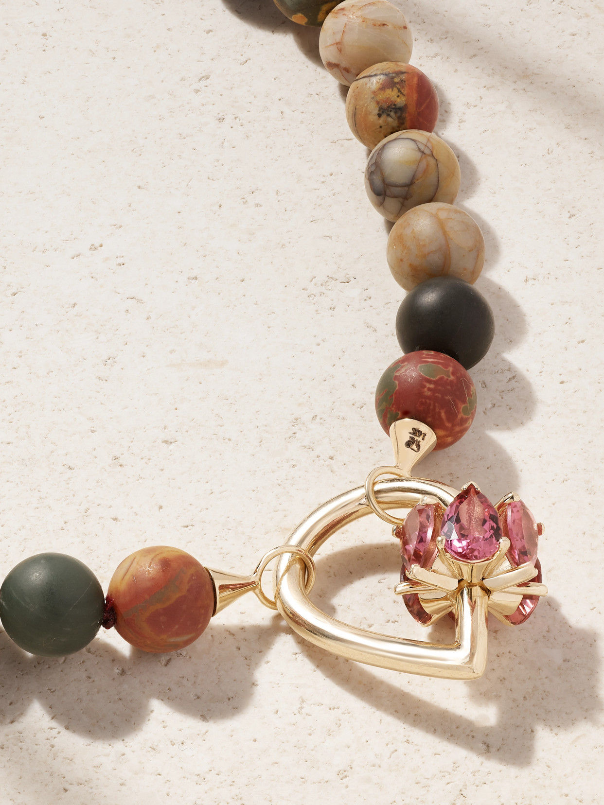 Marla Aaron Stoned Chubby Droplock 14-karat Gold, Jasper And Tourmaline Necklace In Gold
