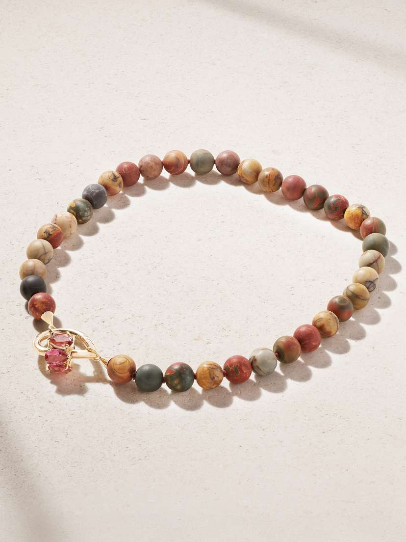 Marla Aaron Stoned Chubby Droplock 14-karat Gold, Jasper And Tourmaline Necklace