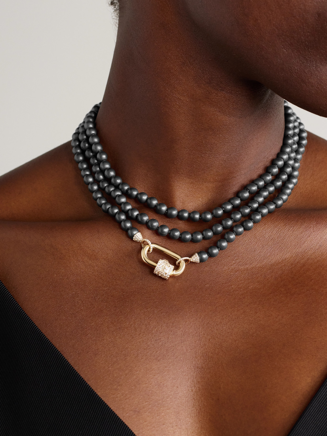 Marla Aaron 14-karat Gold, Hematite And Diamond Necklace In Black