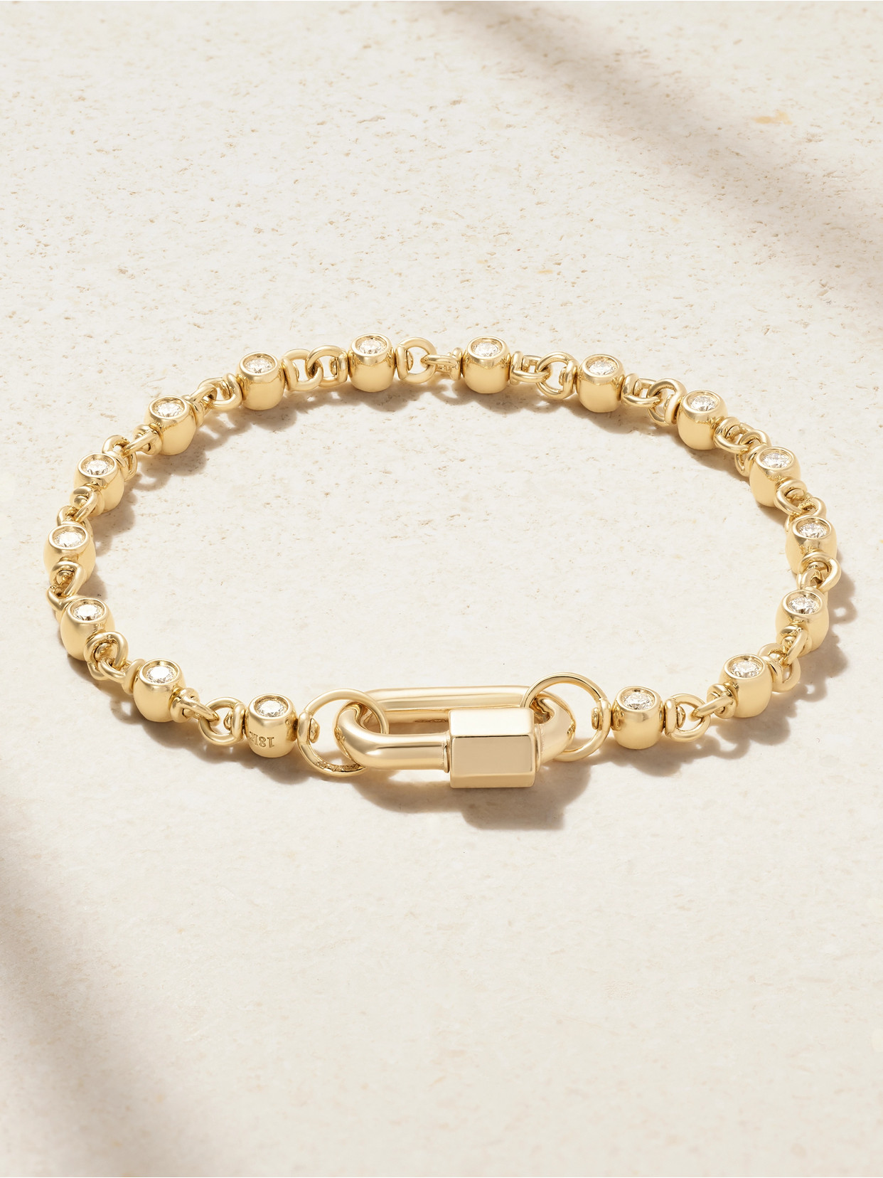 Marla Aaron Chubby Babylock + Small Canned Chain 18-karat Gold Diamond Bracelet