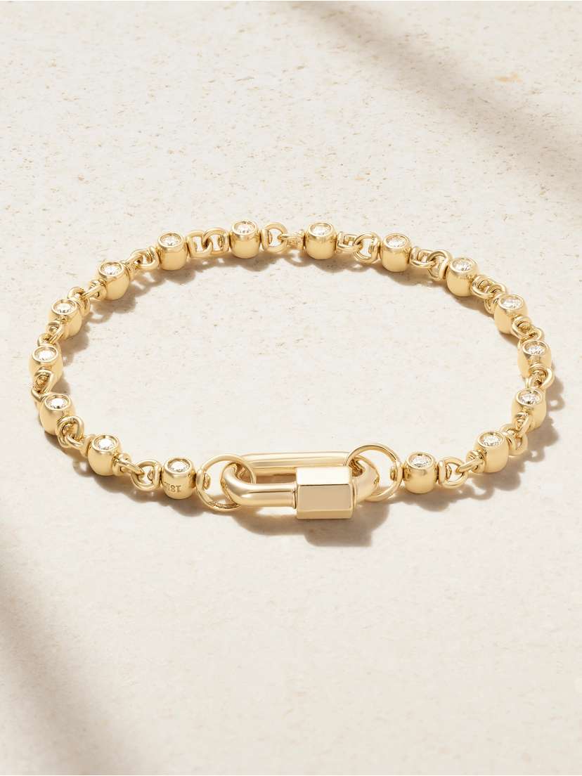 Marla Aaron Chubby Babylock + Small Canned Chain 18-karat Gold Diamond Bracelet