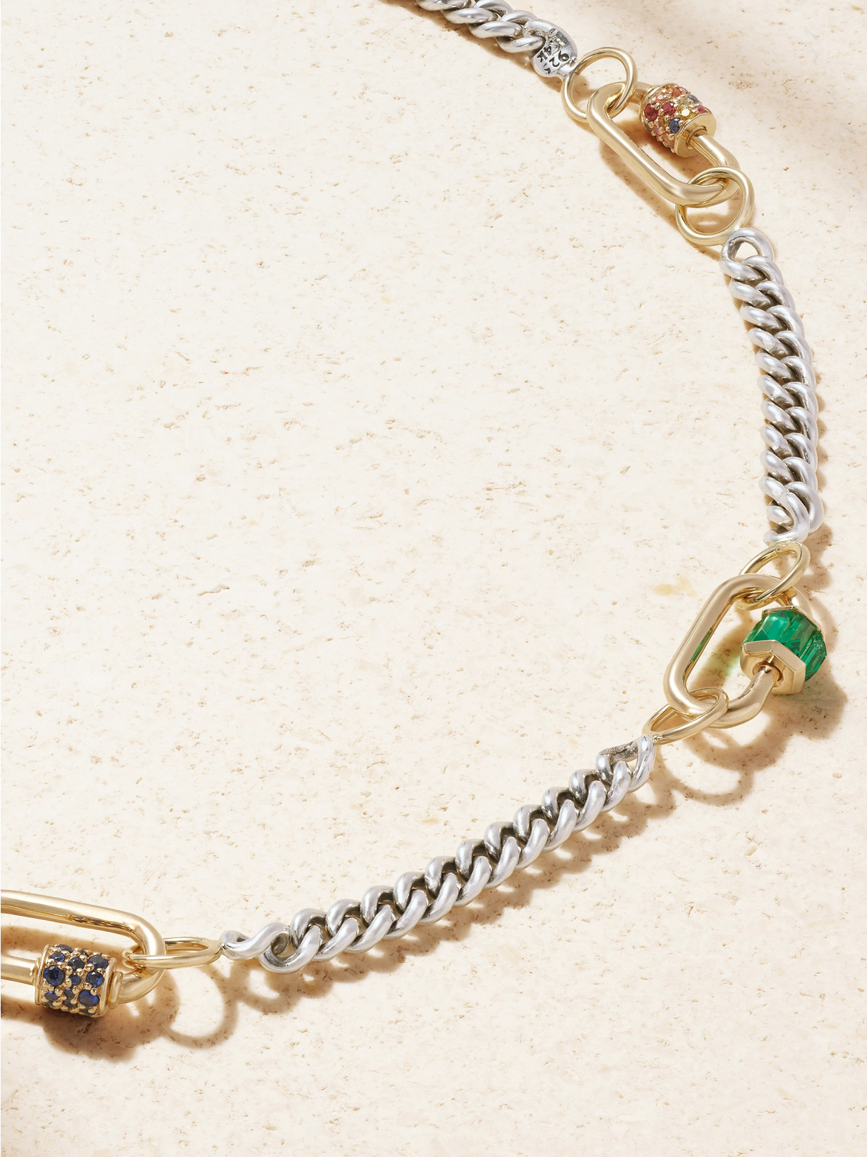 Marla Aaron Babylock Sterling Silver And 14-karat Gold, Emerald And Sapphire Necklace In Silver