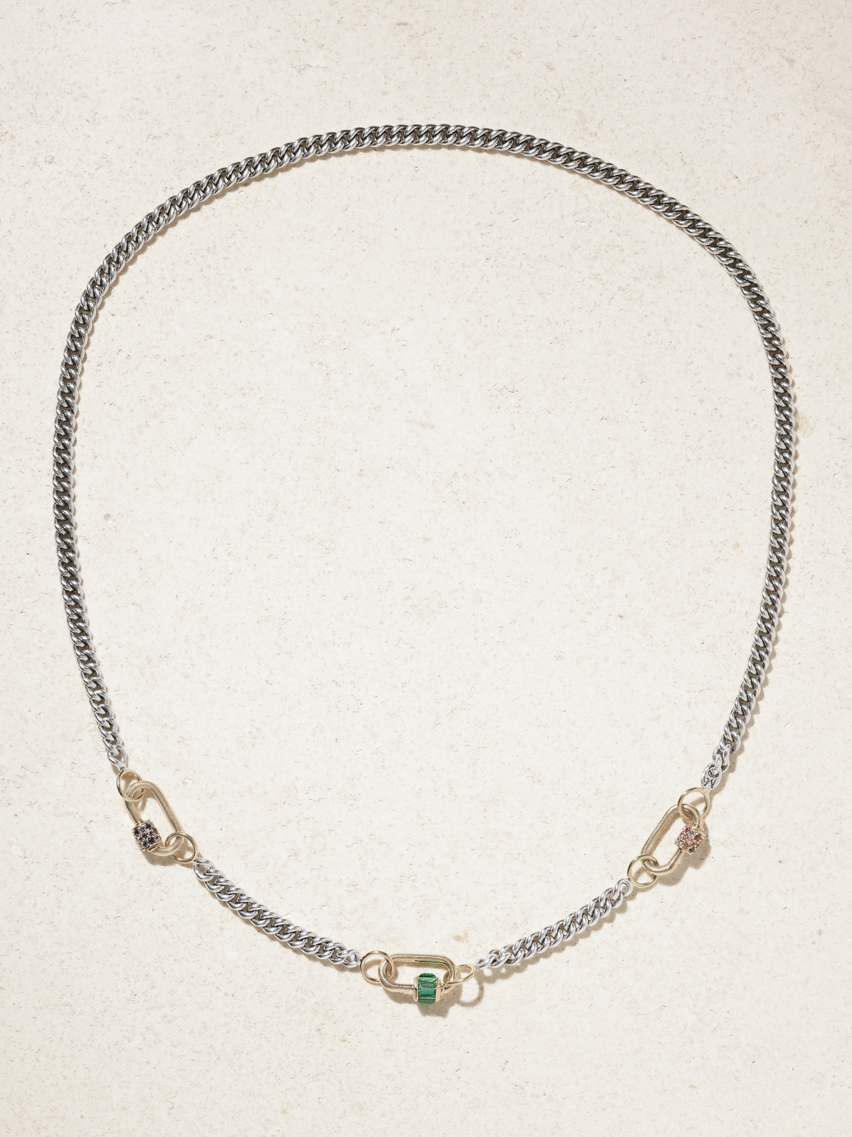 Marla Aaron Babylock Sterling Silver And 14-karat Gold, Emerald And Sapphire Necklace