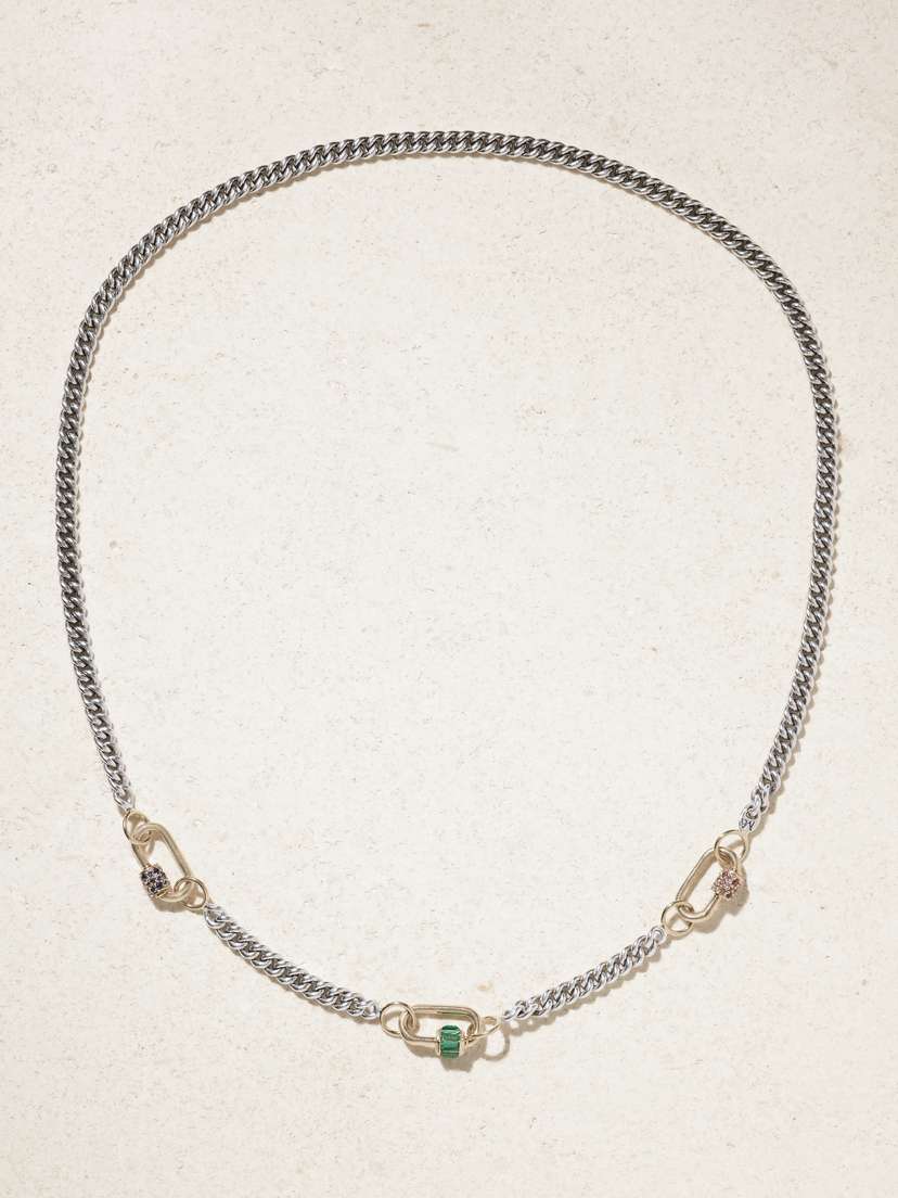 Marla Aaron Babylock Sterling Silver And 14-karat Gold, Emerald And Sapphire Necklace