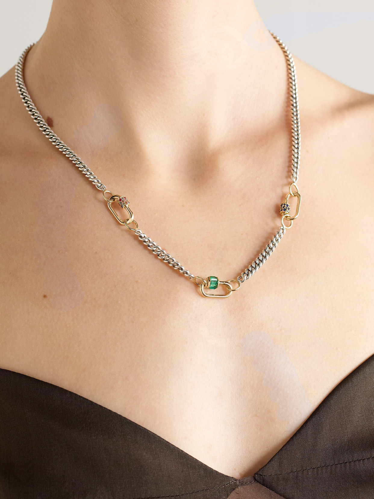 Marla Aaron Babylock Sterling Silver And 14-karat Gold, Emerald And Sapphire Necklace In Silver