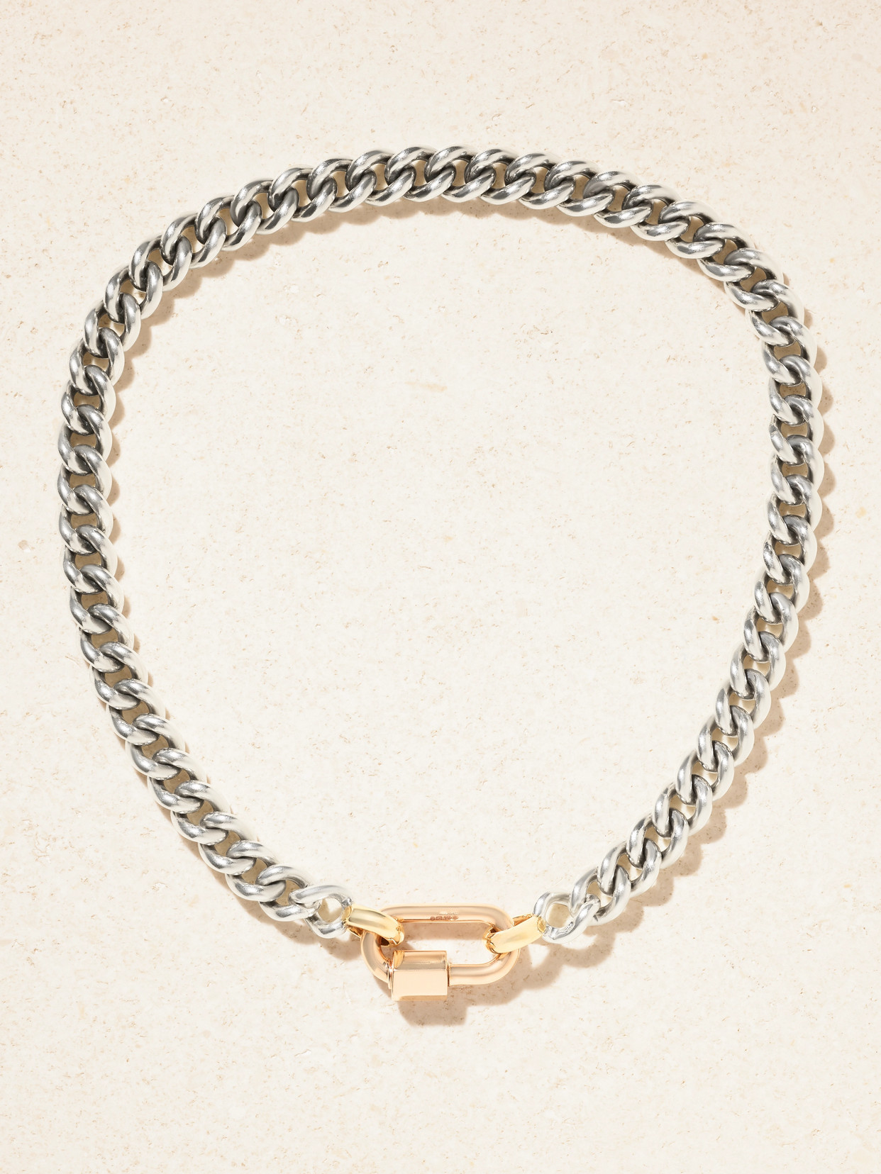 Marla Aaron Mini Mega Chain Sterling Silver, 14-karat Rose And Yellow Gold Necklace