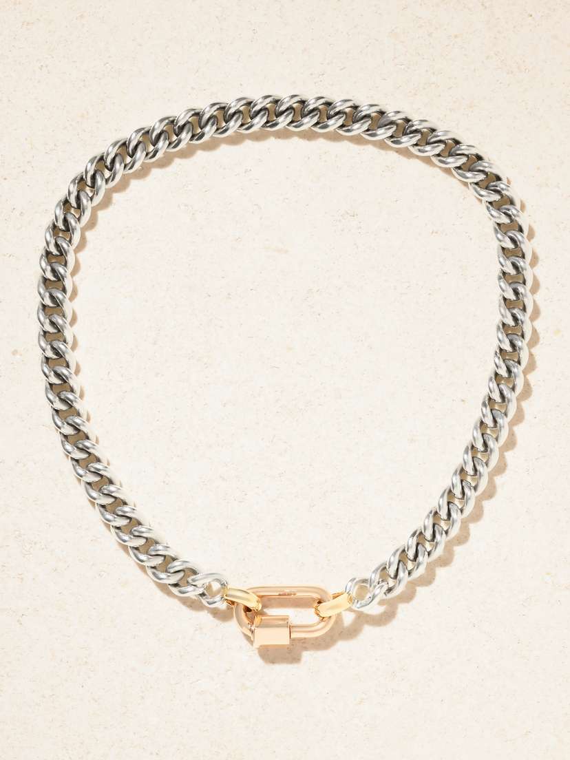 Marla Aaron Mini Mega Chain Sterling Silver, 14-karat Rose And Yellow Gold Necklace