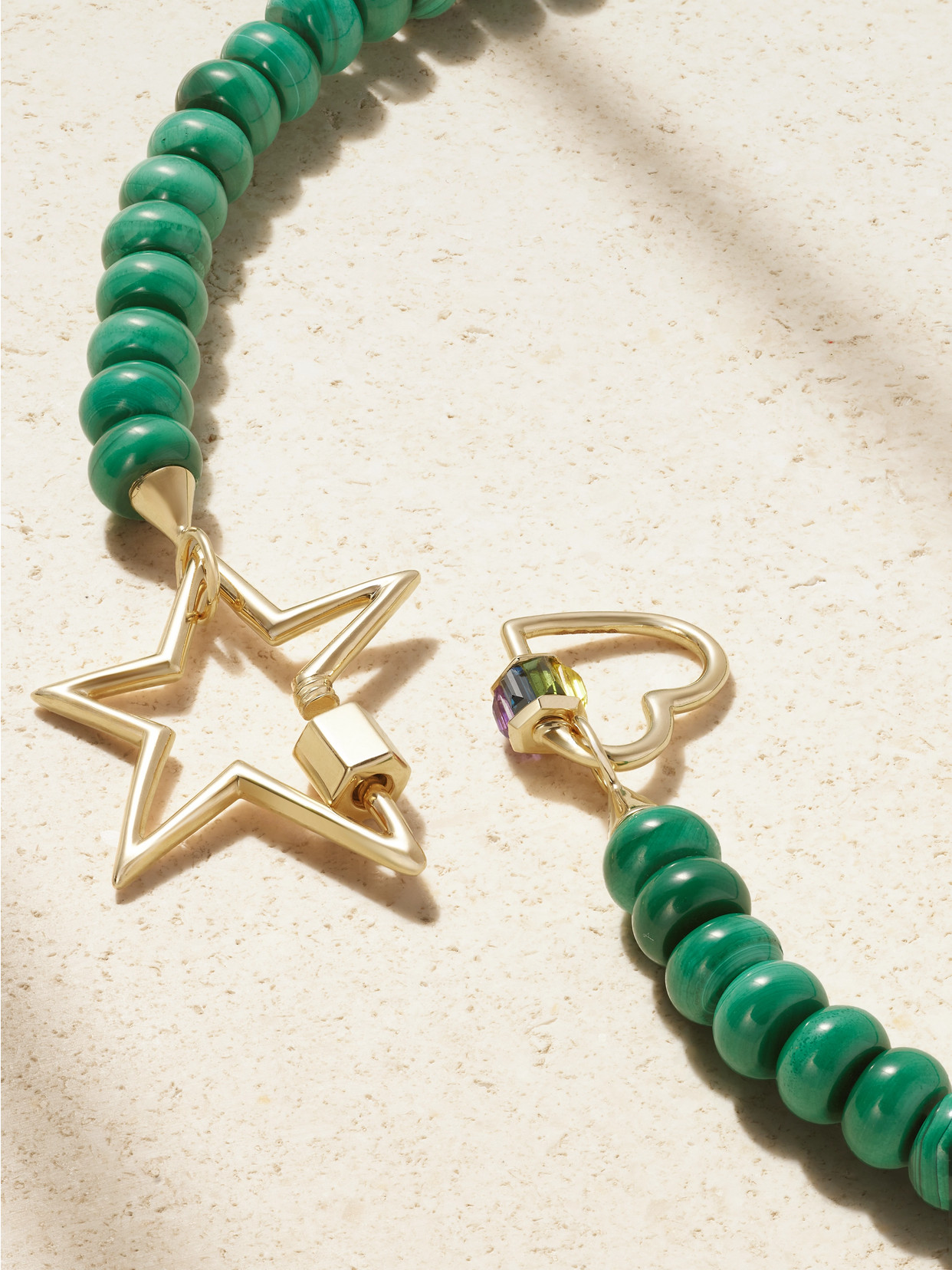 Marla Aaron Heartlock + Starlock 14-karat Gold Multi-stone Necklace In Green