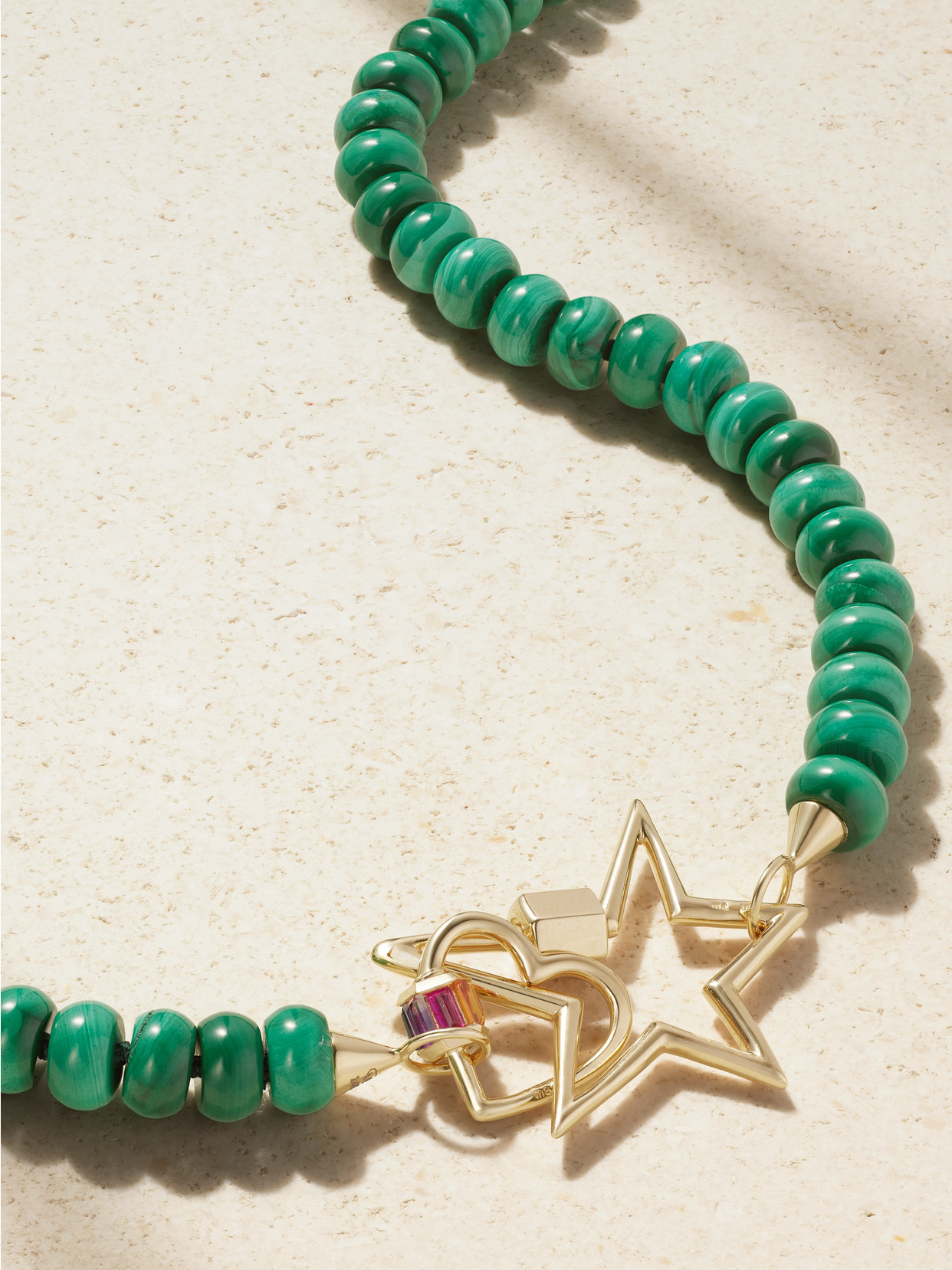 Marla Aaron Heartlock + Starlock 14-karat Gold Multi-stone Necklace In Green