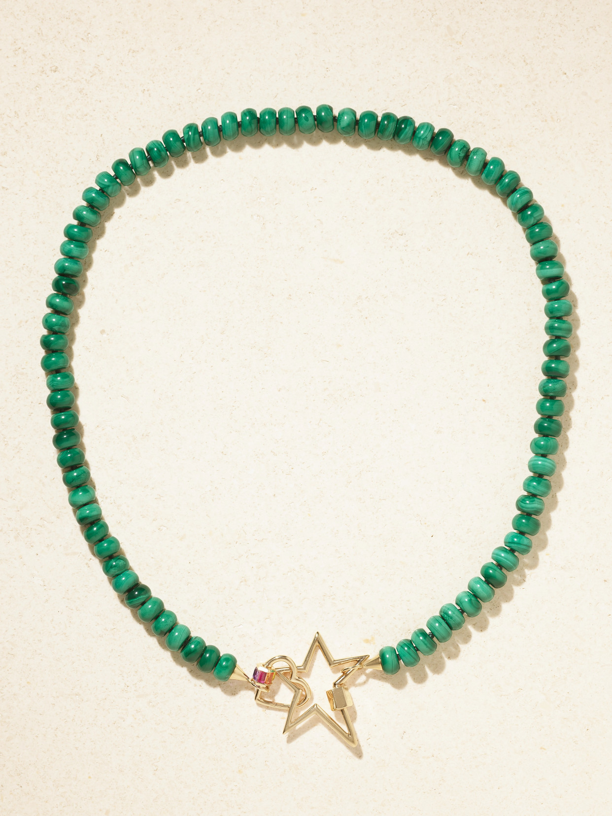 Marla Aaron Heartlock + Starlock 14-karat Gold Multi-stone Necklace In Green