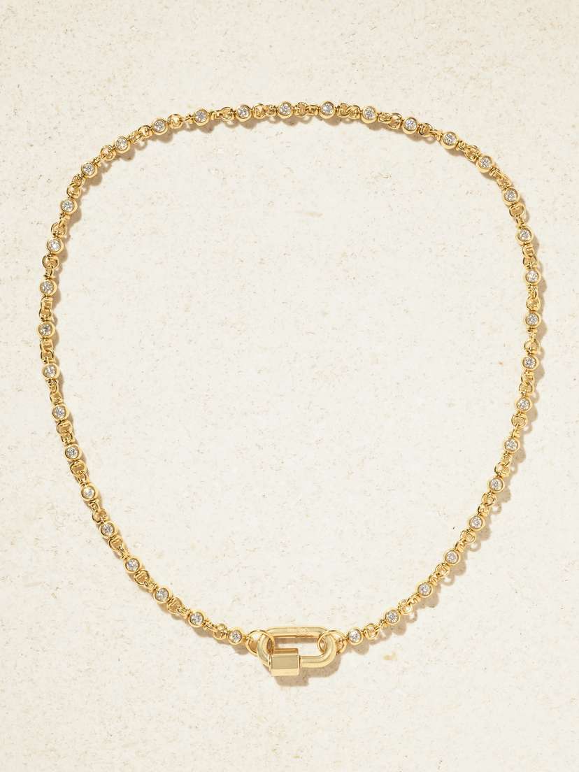 Marla Aaron Rolling Cans Chain + Chubby Babylock 18-karat Gold Diamond Necklace