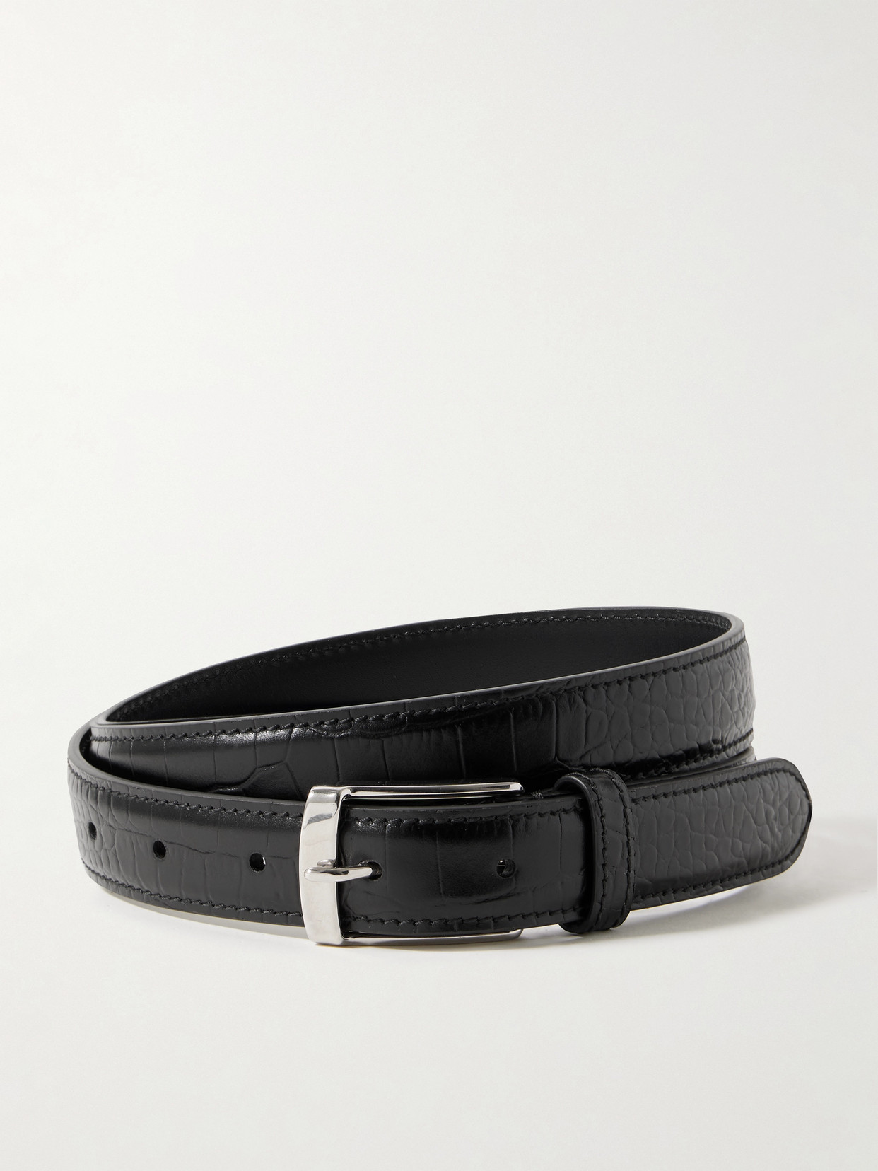 Nili Lotan Dana Croc-effect Leather Belt In Black