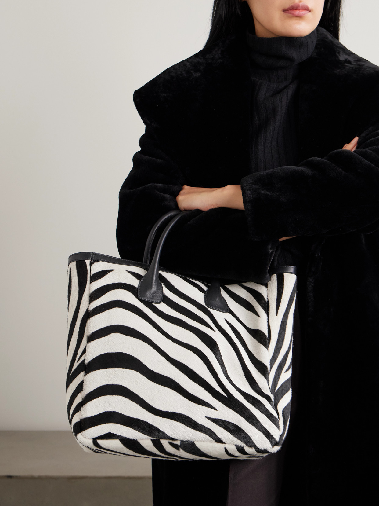 Freddie Leather-Trimmed Zebra-Print Calf Hair Tote
